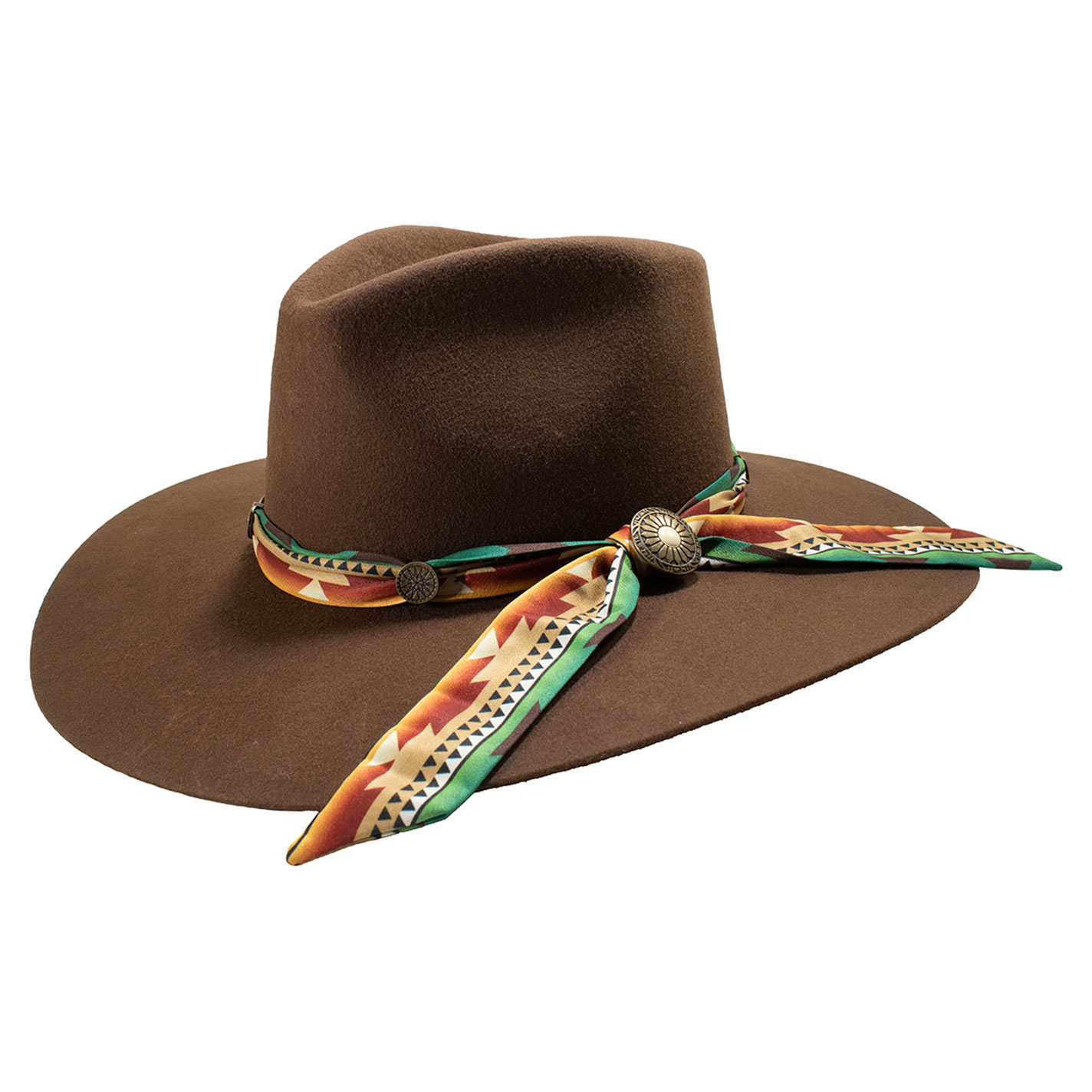 Rockin' C Women's Brown Pinch Front Aztec Ribbon Accented Western Hat - Image 1