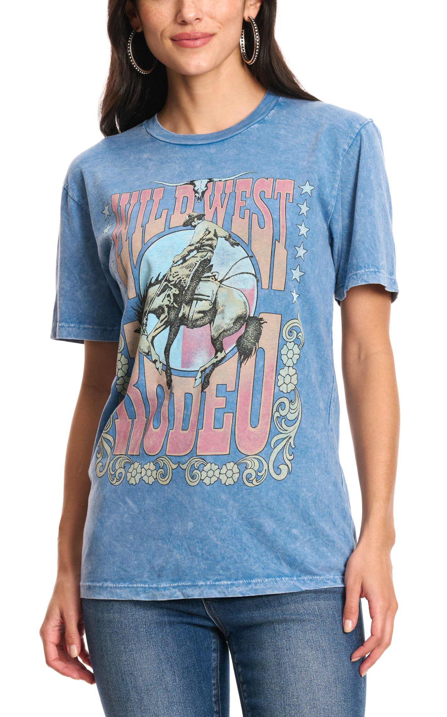 Lotus Fashion Women's Blue Wild West Graphic T-Shirt - Image 1