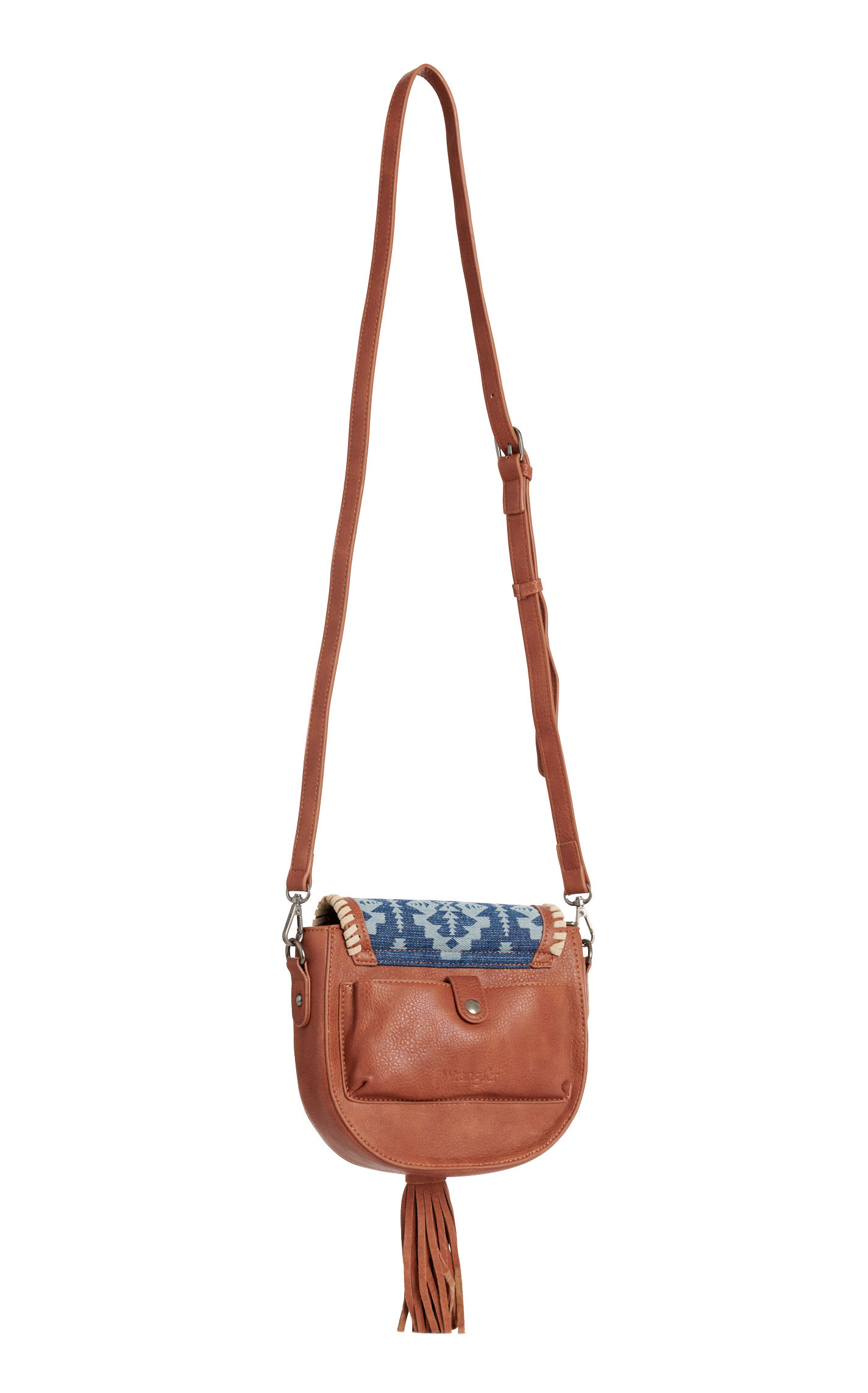 Wrangler Tan & Blue Aztec Print & Whipstitch Crossbody Saddlebag - Image 2