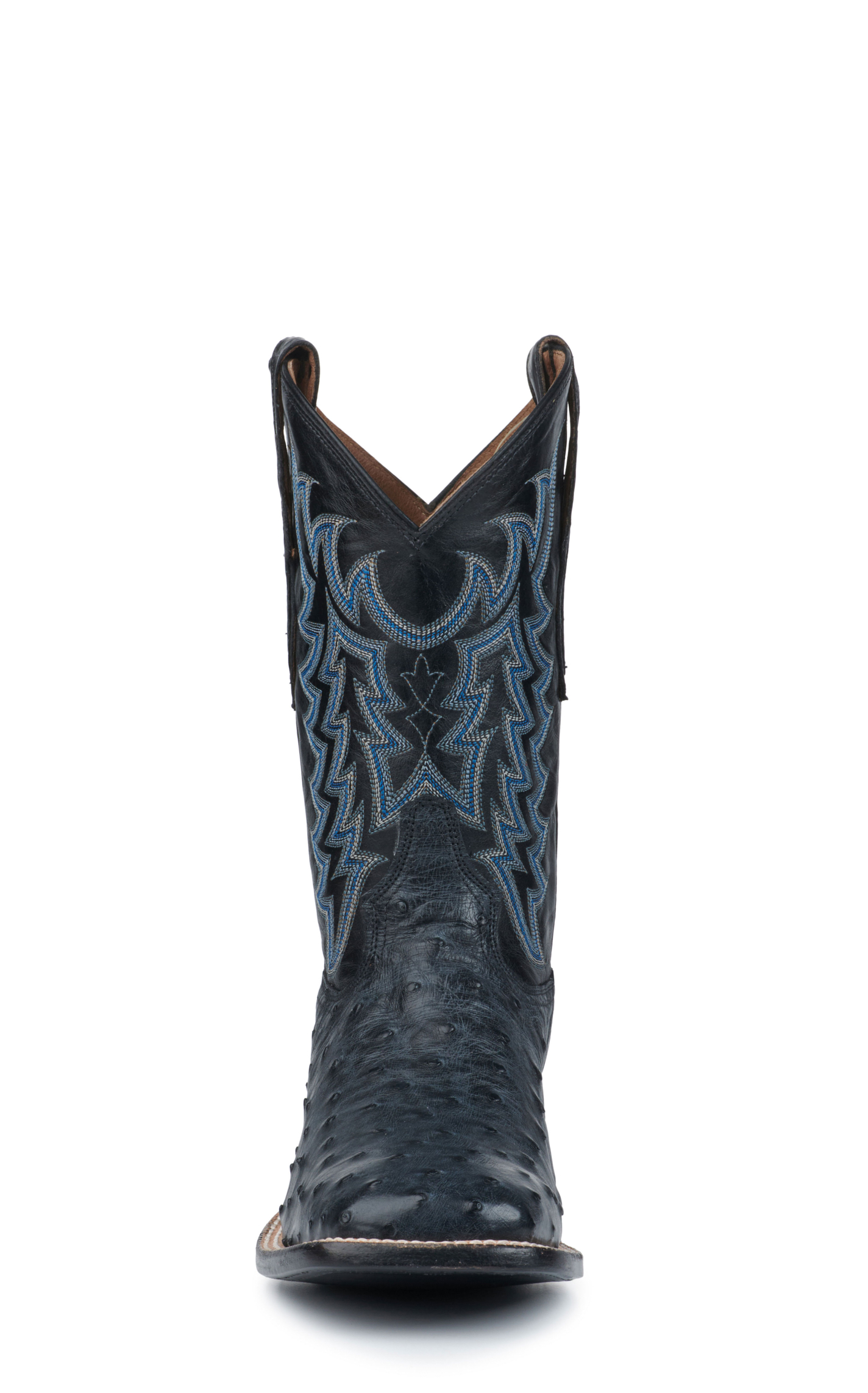 Tony Lama Men's Gray Full Quill Ostrich and Midnight Black Wide Square Toe Exotic Cowboy Boots - Cavender's Exclusive - Image 1