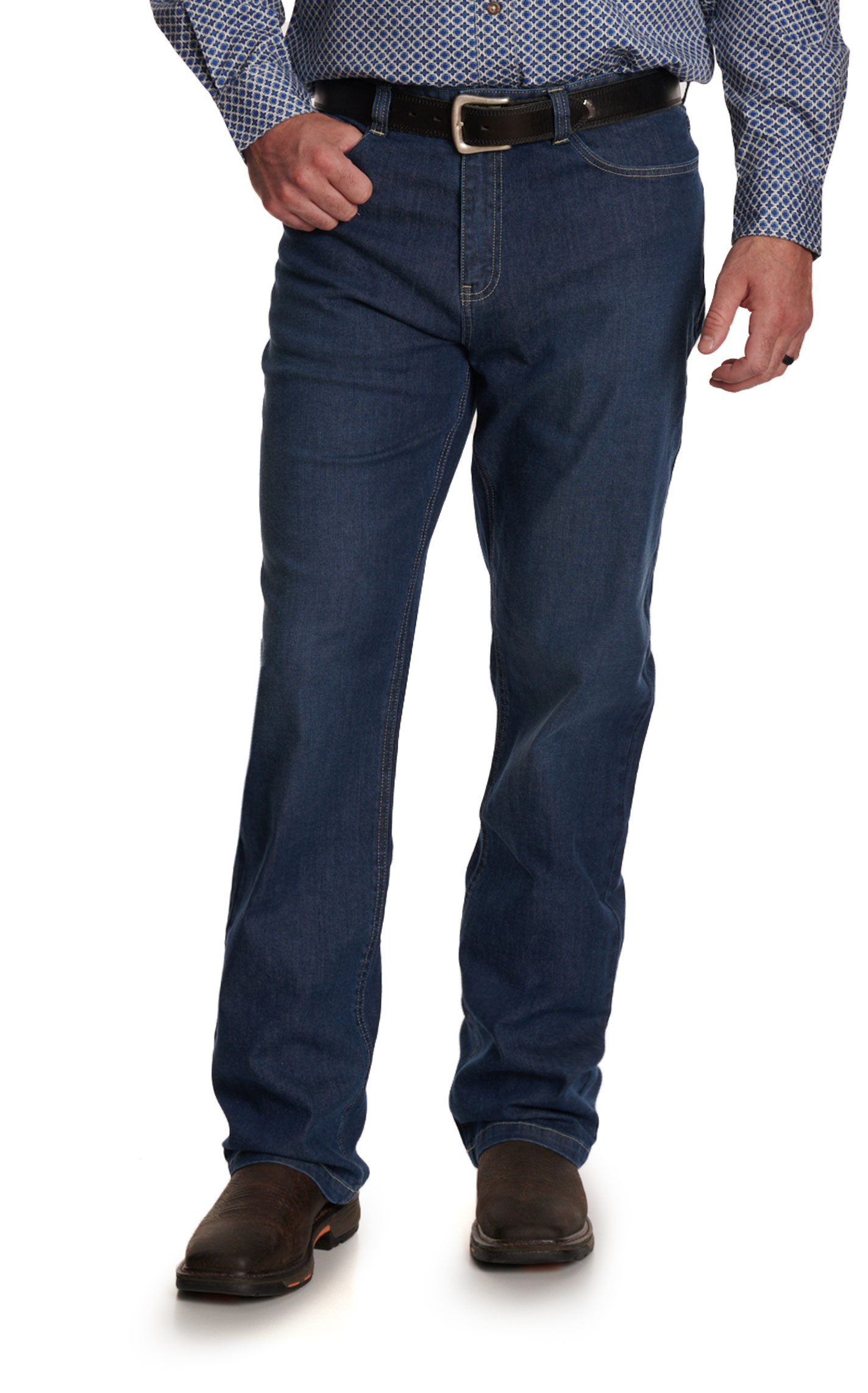 Forge Men's FR Medium Wash Relaxed Boot Cut Work Jeans - Image 1
