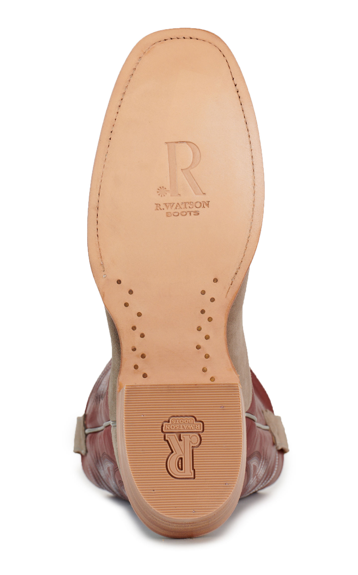 R. Watson Men's Dark Cherry and Charcoal Roughout Narrow Square Toe Cowboy Boots - Image 1