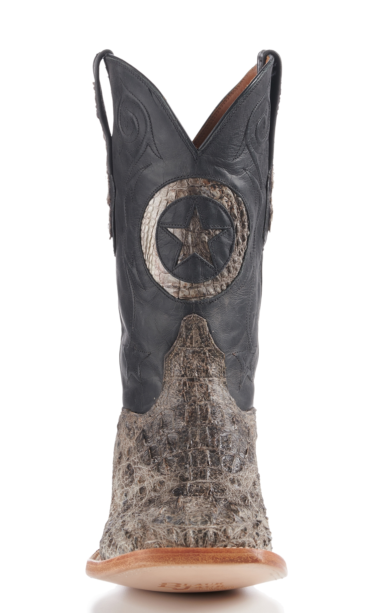 Black Jack Men's Natural Caiman Hornback and Black with Star Inlay Wide Square Toe Exotic Cowboy Boots - Image 1