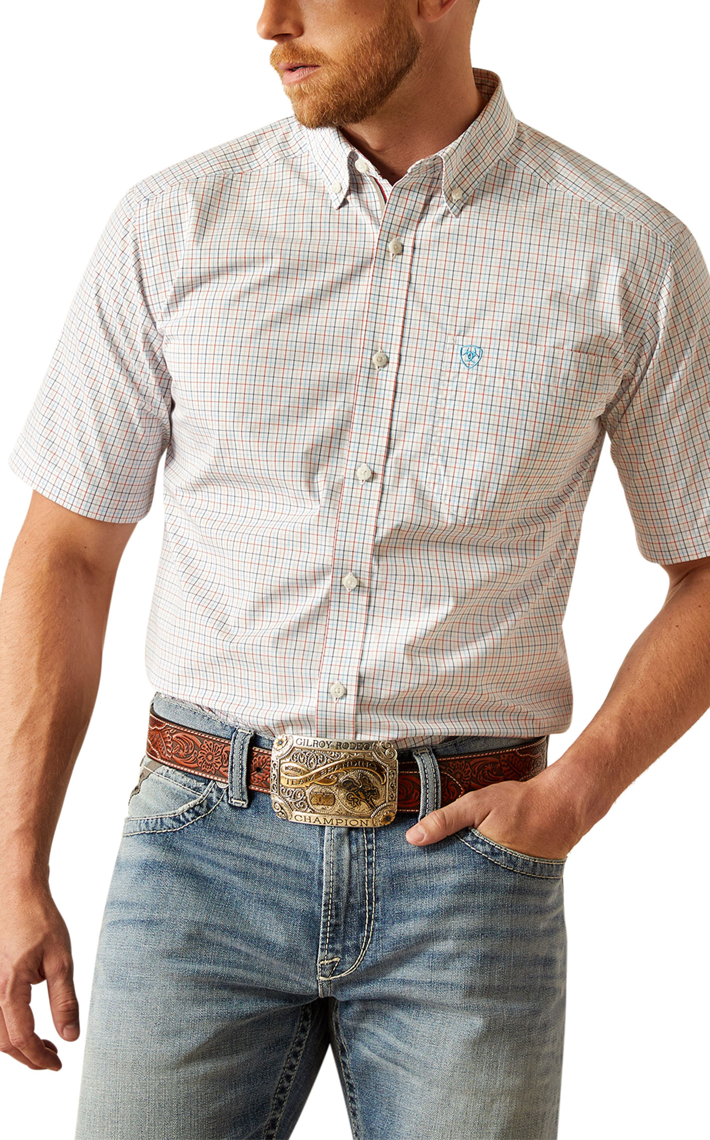 Ariat Pro Series Men's Simon White Colorful Plaid Western Shirt - Image 1