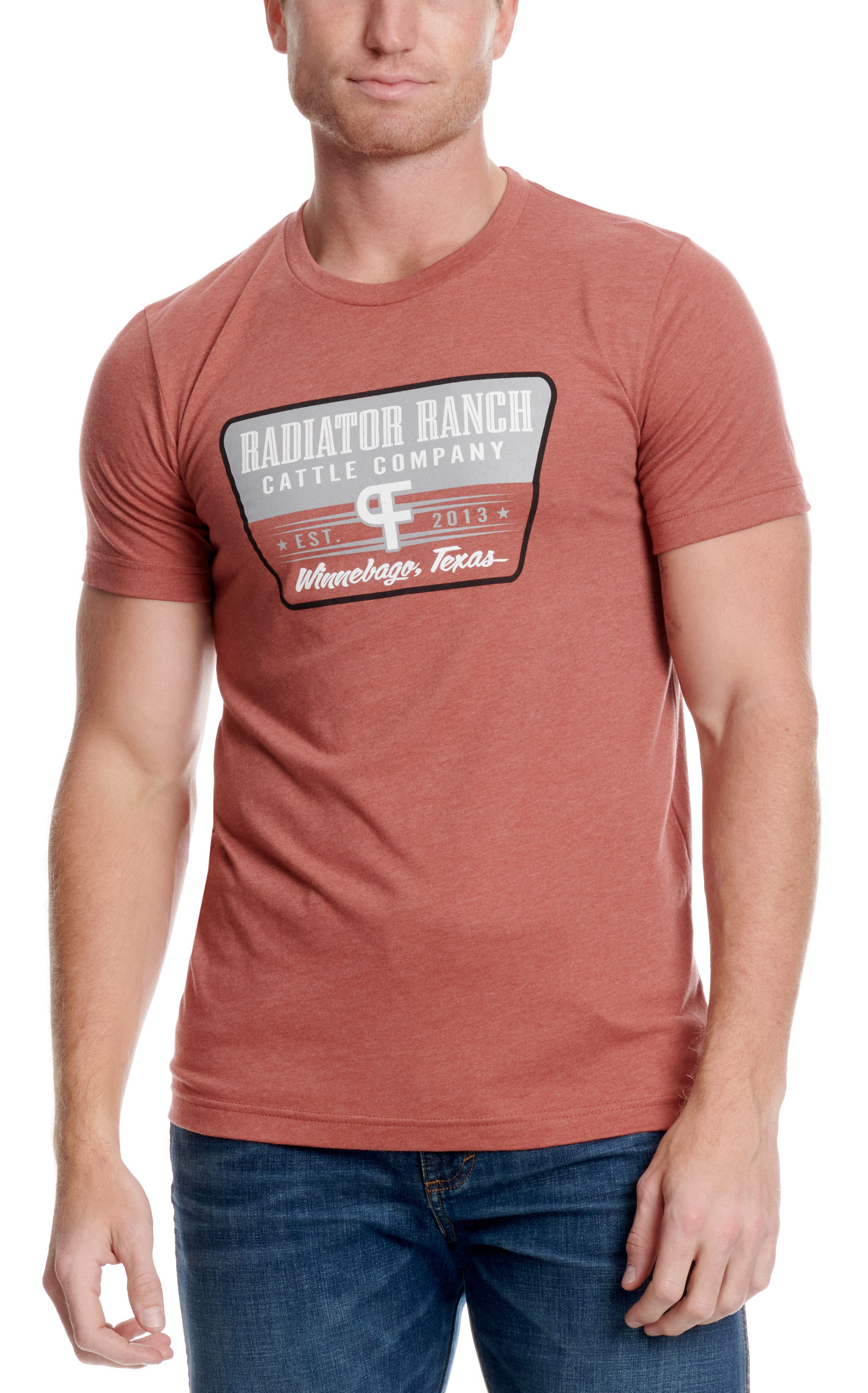 Rodeo Time Dale Brisby Men's Red Clay Radiator Ranch Logo T-Shirt - Image 1