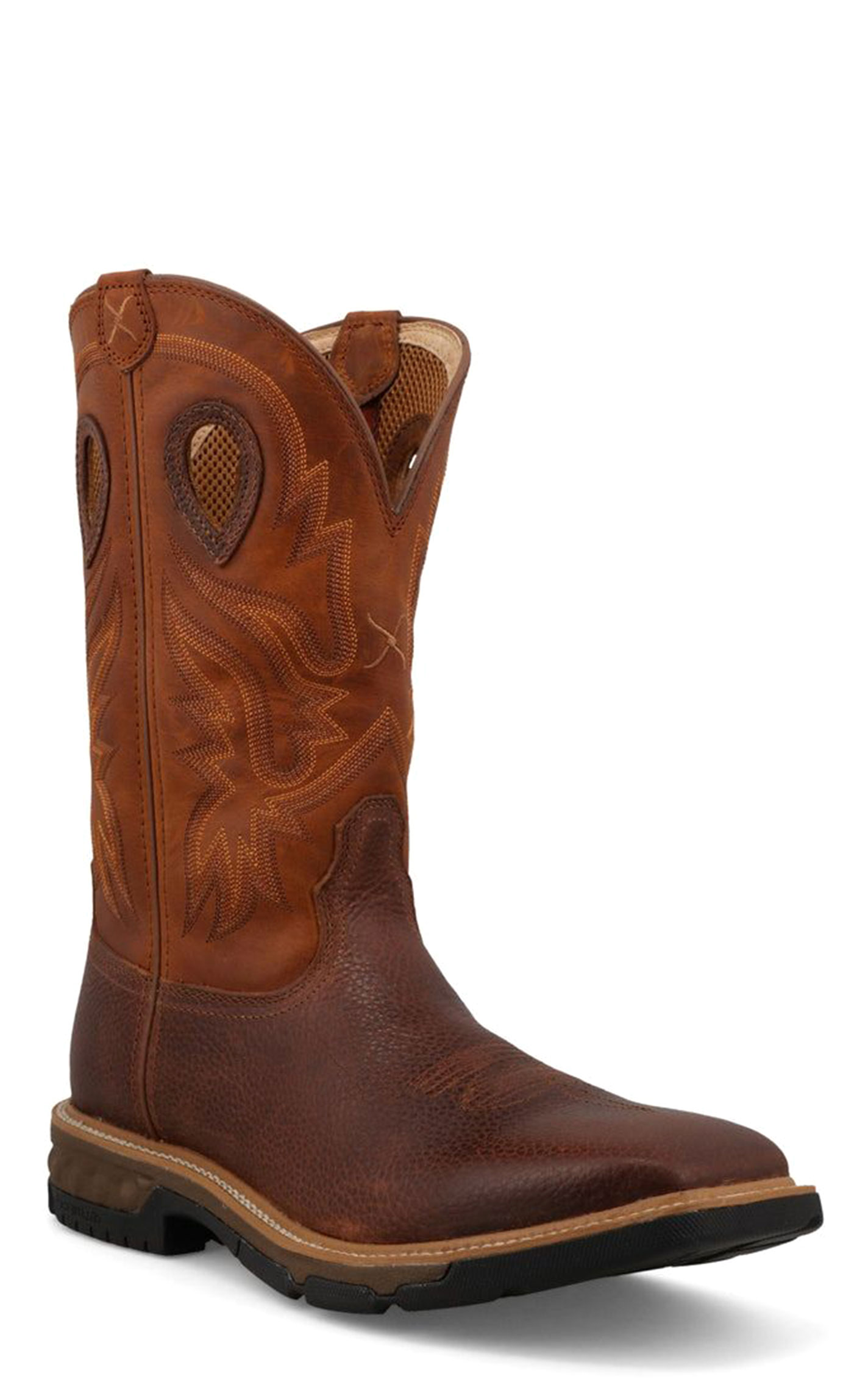 Twisted X Men’s Ginger and Rust CellStretch Leather Wide Square Toe Work Boots - Image 1