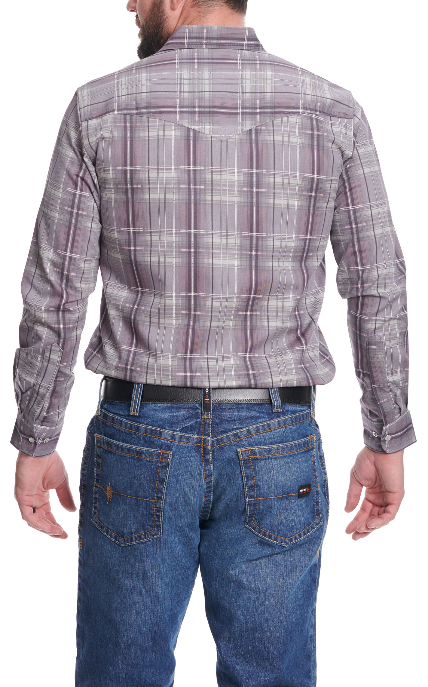 Forge Men's Stone Gray & White Plaid FR Work Shirt - Image 1