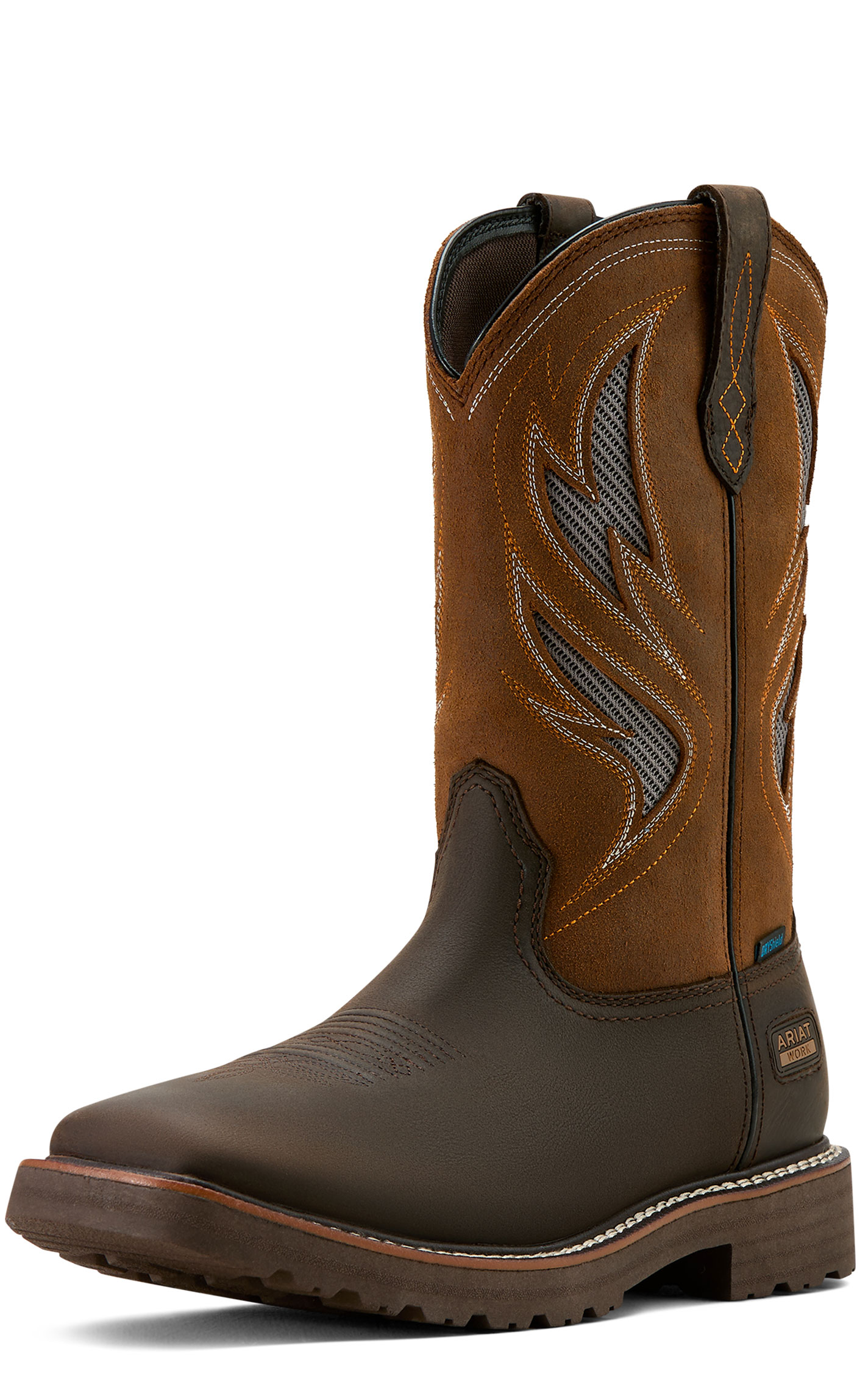 Ariat Men's Activator Dark Brown Waterproof Wide Square Soft Toe Work Boots - Image 1