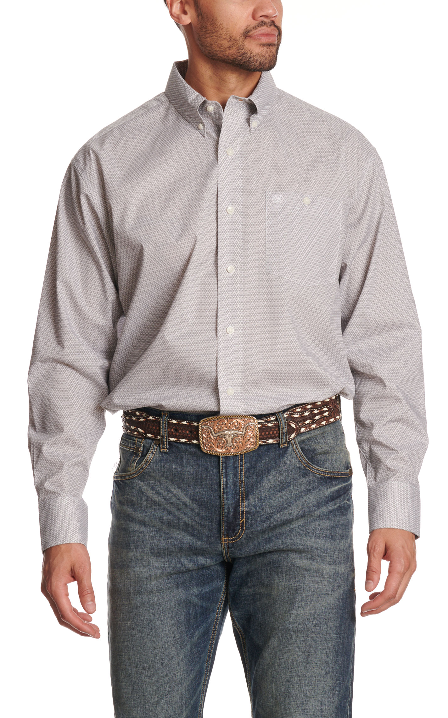 Wrangler Classic Men's Gray Geo Print Western Shirt - Image 1