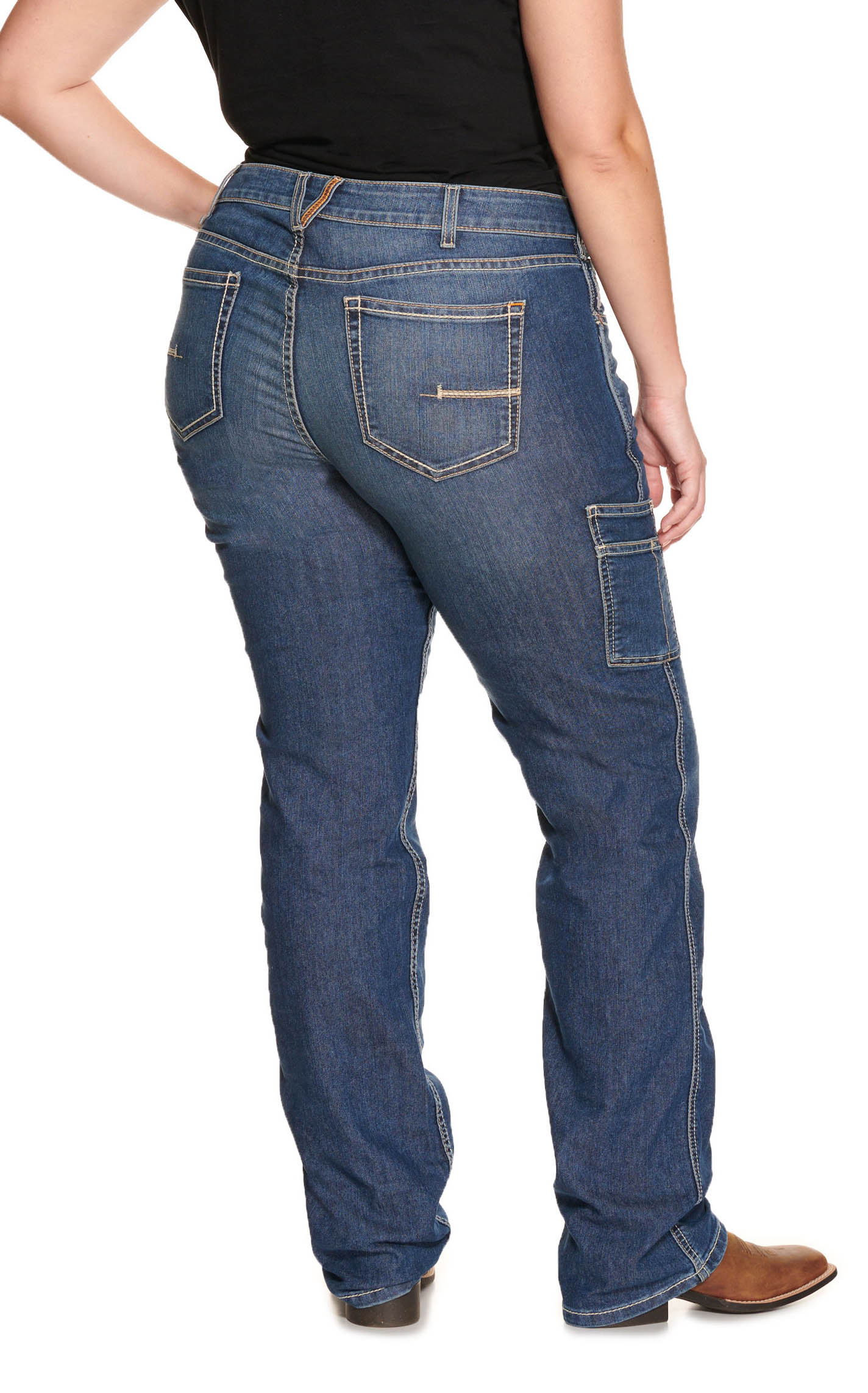 Ariat Rebar Women's DuraStretch Riveter Dark Wash Mid Rise Straight Leg Work Jeans - Plus Sizes - Image 1