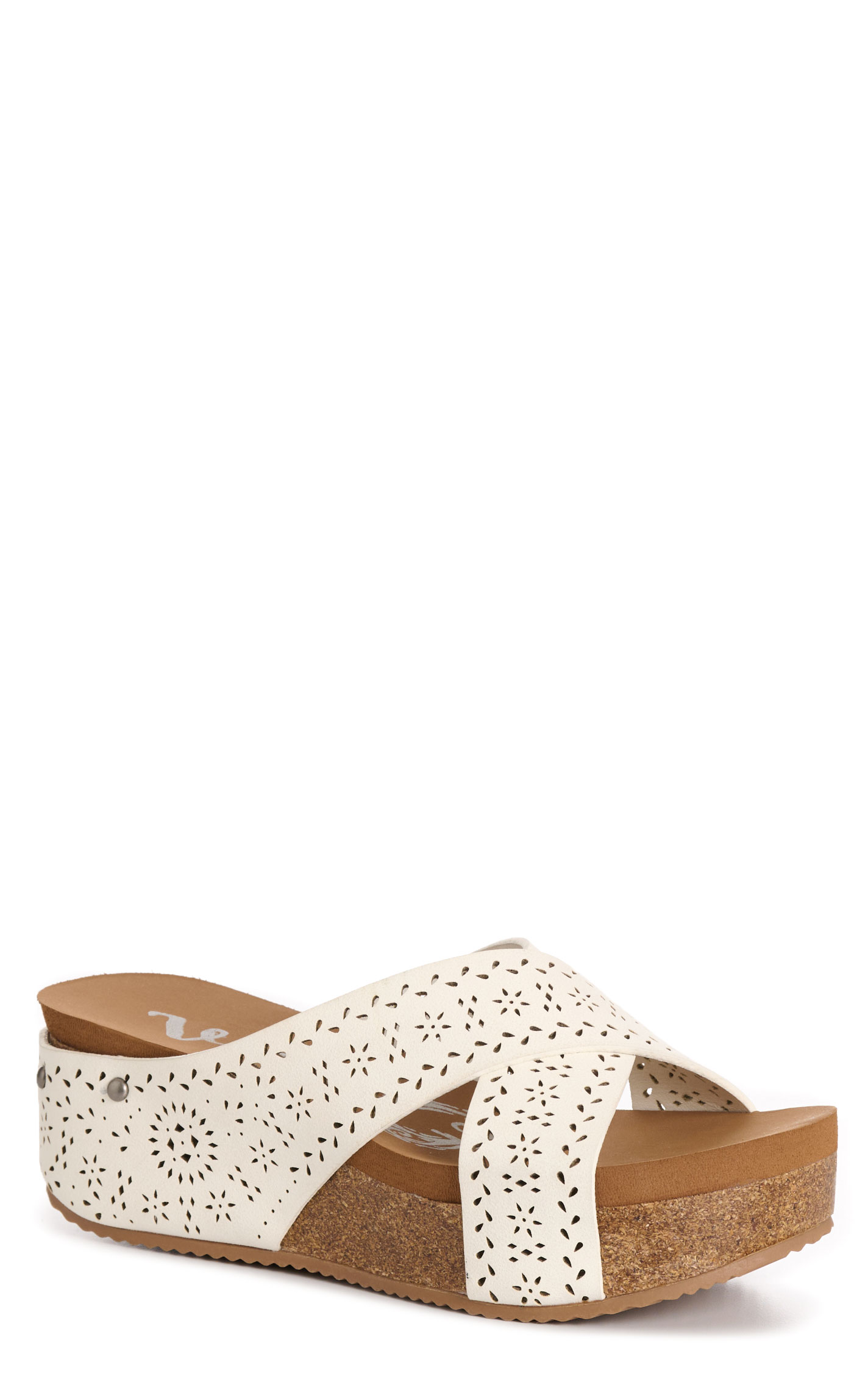 Very G Women's White Suede Floral Capri Wedge Sandal - Image 1