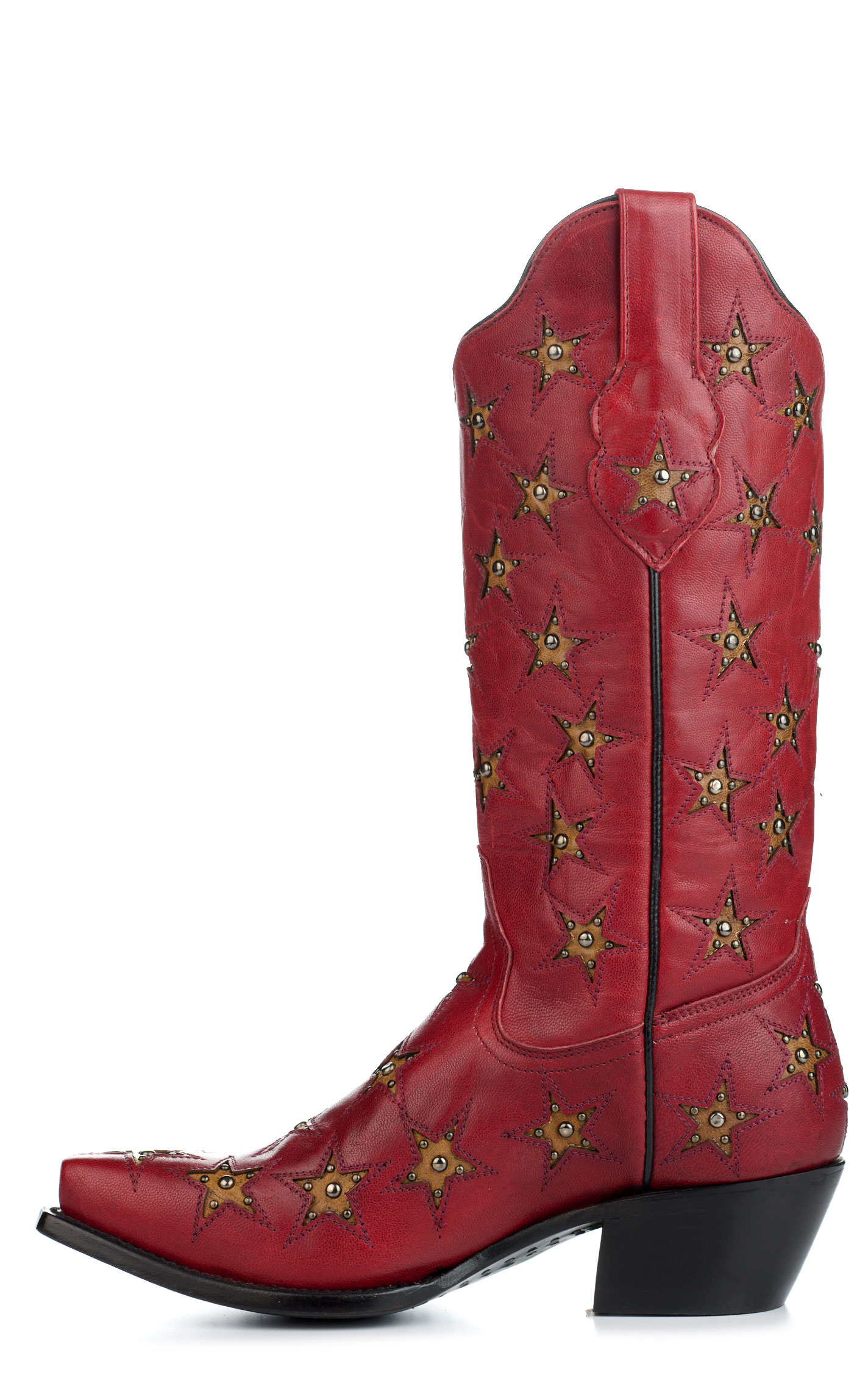 Black Star Women's Marfa Red with Dark Gold Star Inlays Snip Toe Cowboy Boots - Image 7