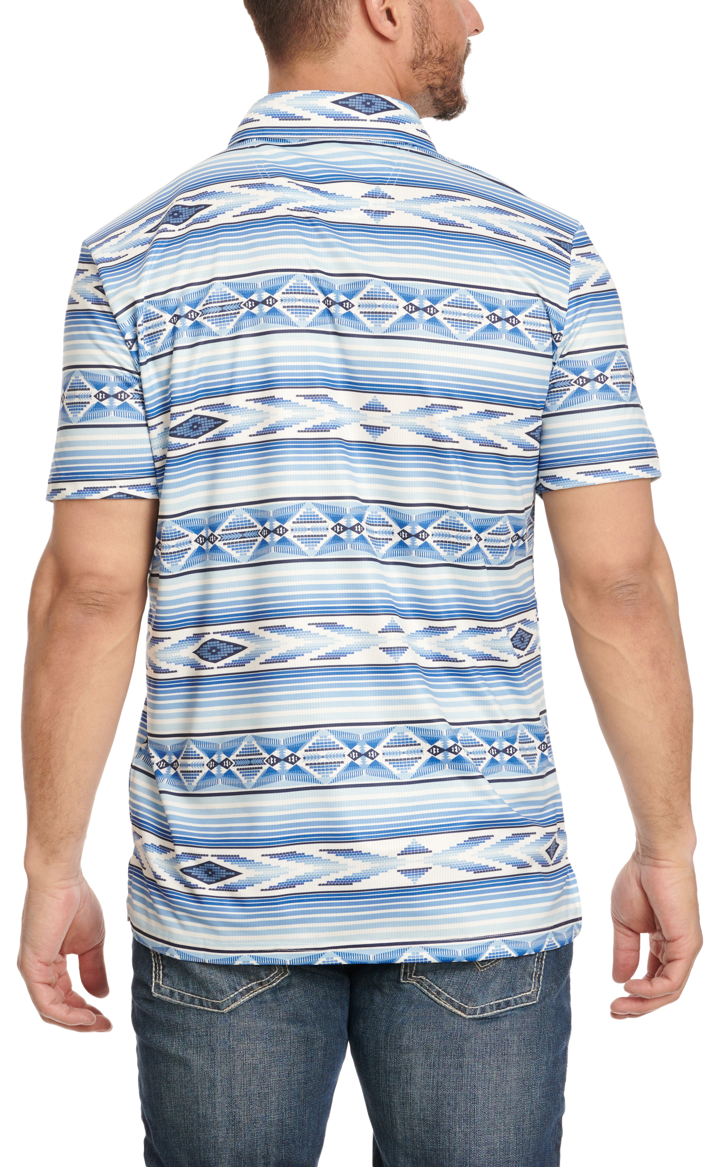 Rock & Roll Denim Men's Shades of Blue & White Aztec Short Sleeve Polo Shirt - Image 1