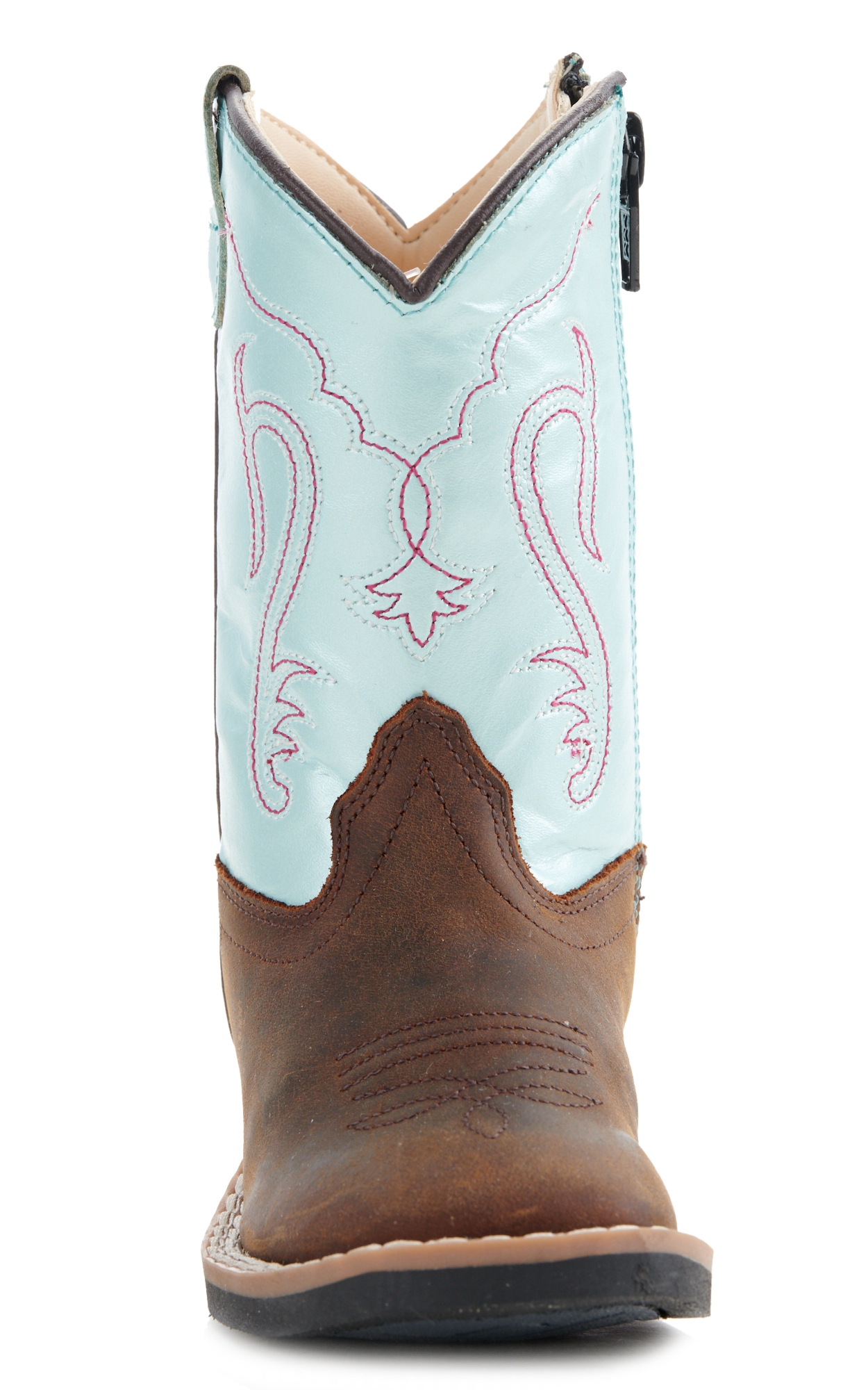 Old West Toddler Brown and Irrid Blue Square Toe Cowboy Boots - Image 1