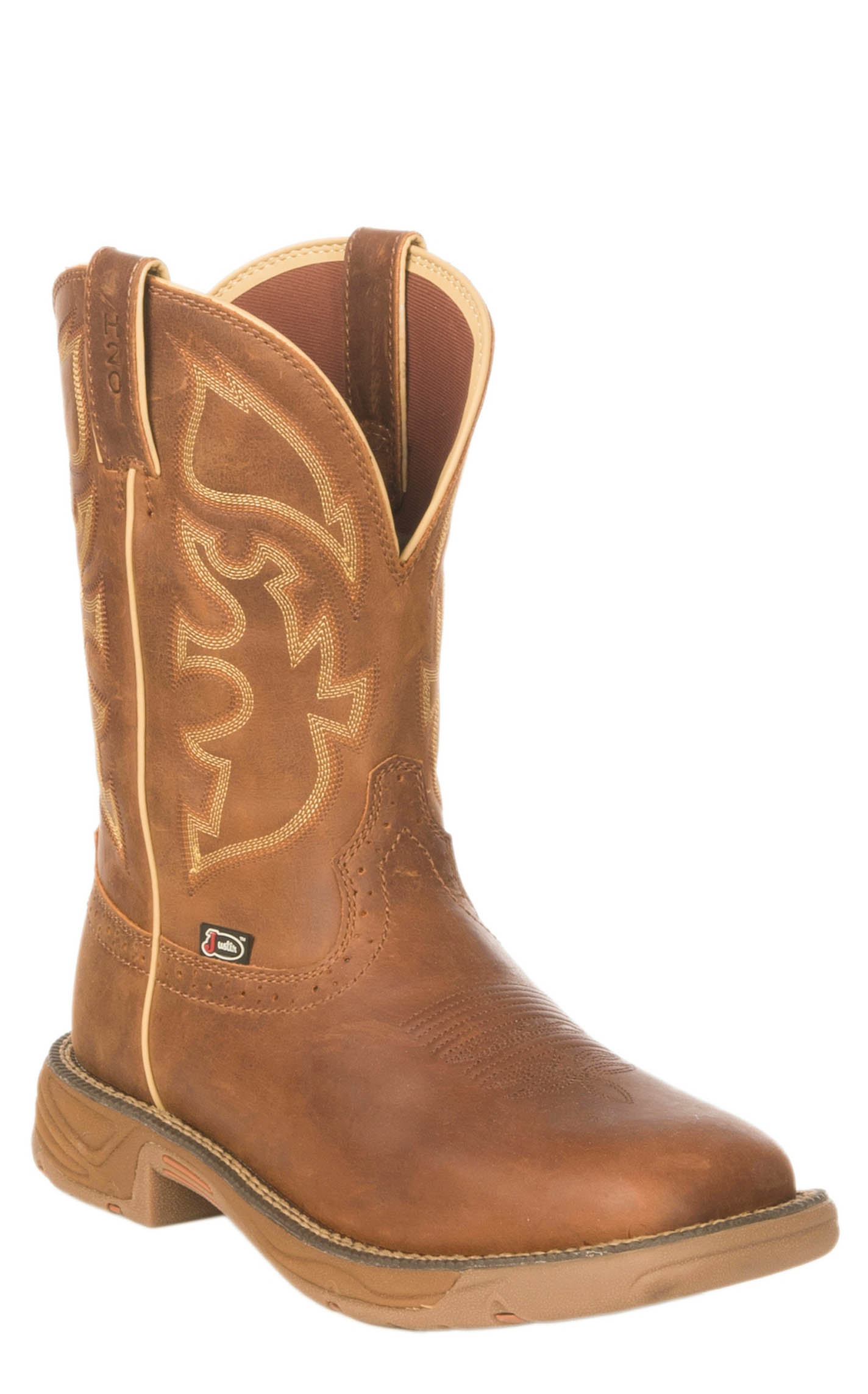 Justin Men's Rush Stampede Rustic Tan Waterproof Square Steel Toe Work Boot - Image 1