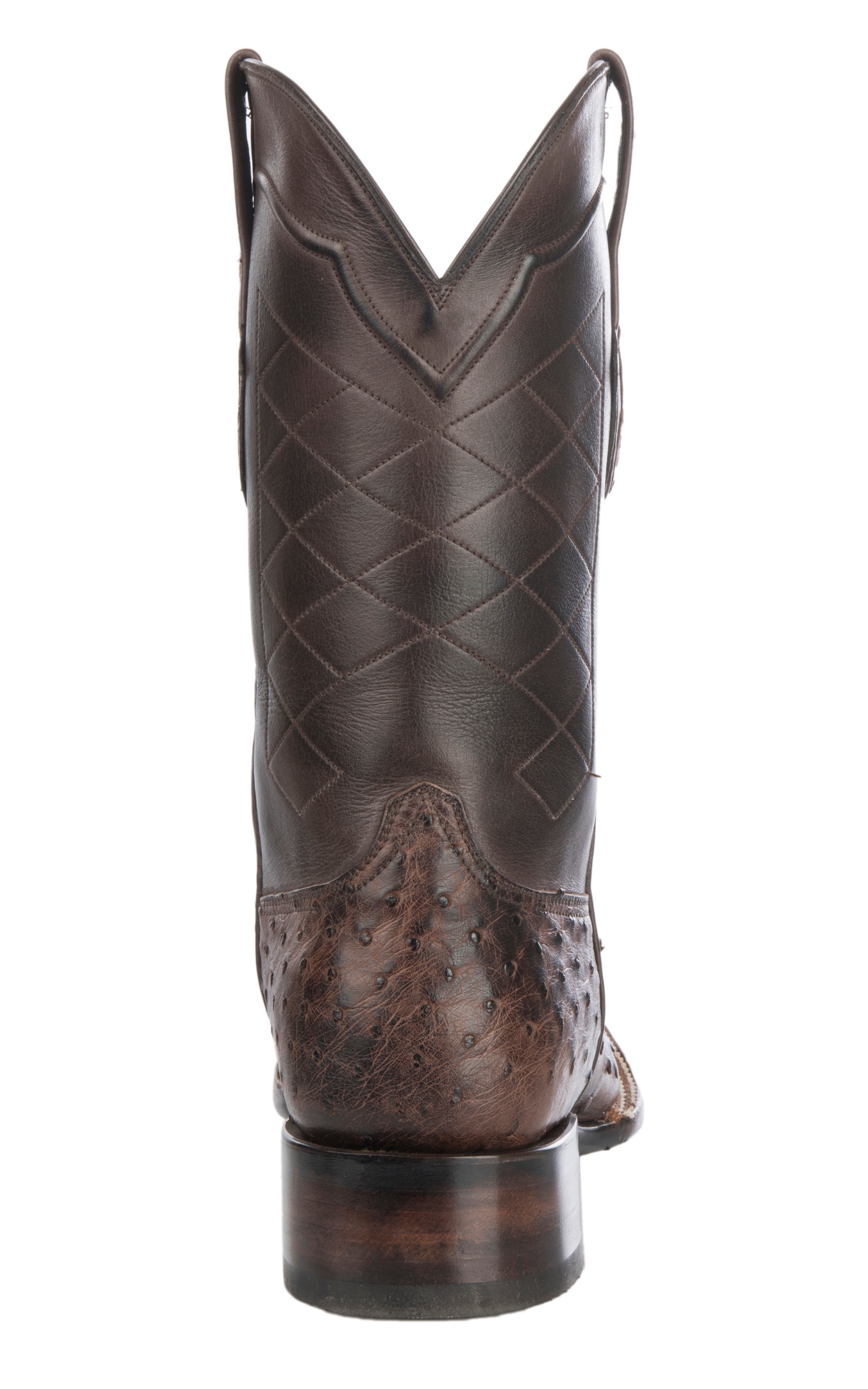 Black Jack Men's Burnished Brown Full Quill Ostrich Wide Square Toe Exotic Cowboy Boots - Image 1