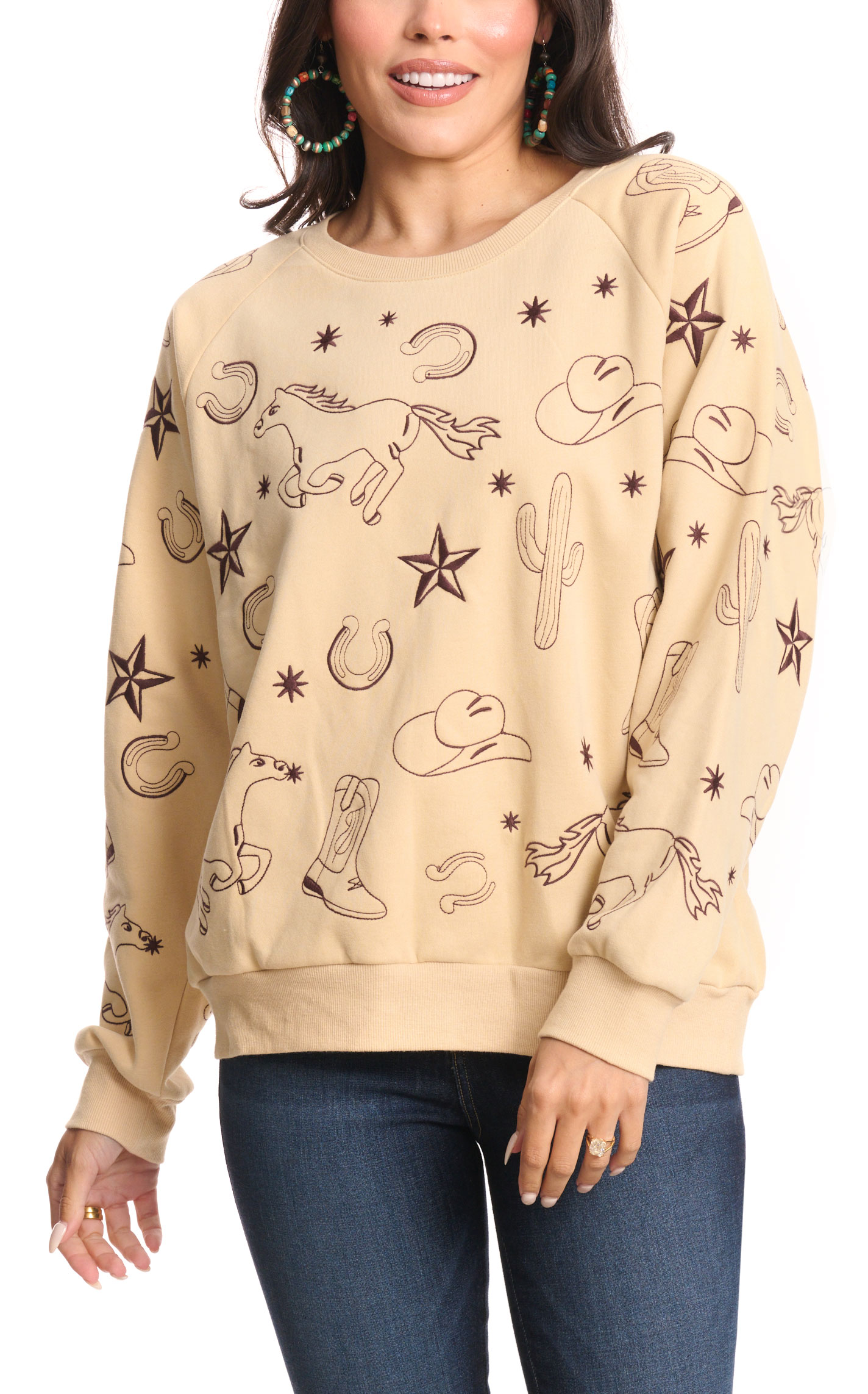 Blue B Women's Rich Latte & Chocolate Western Embroidered Pullover - Image 1