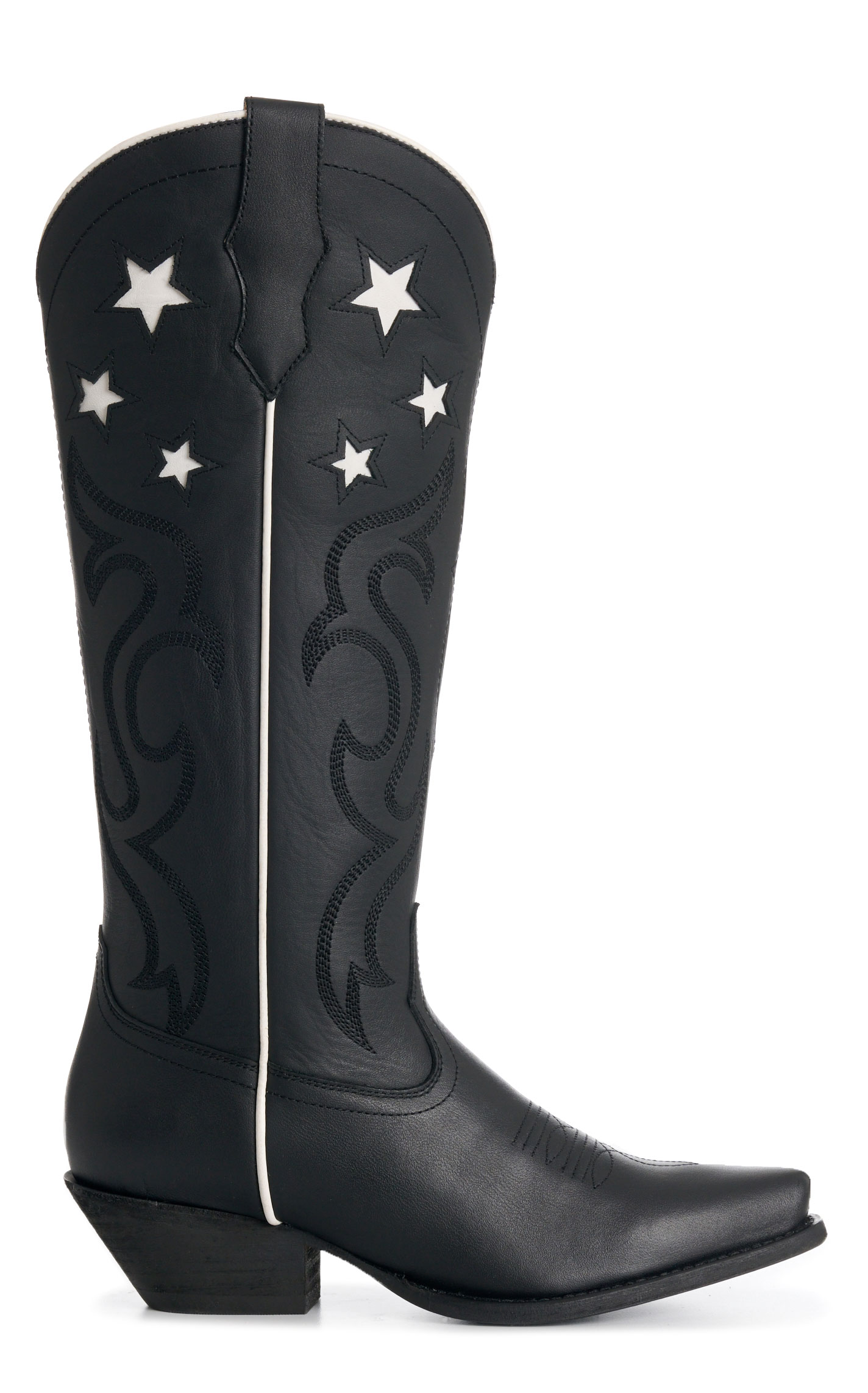 Rockin' C Women's Black & White Star Inlay Snip Toe Cowboy Boots - Image 1