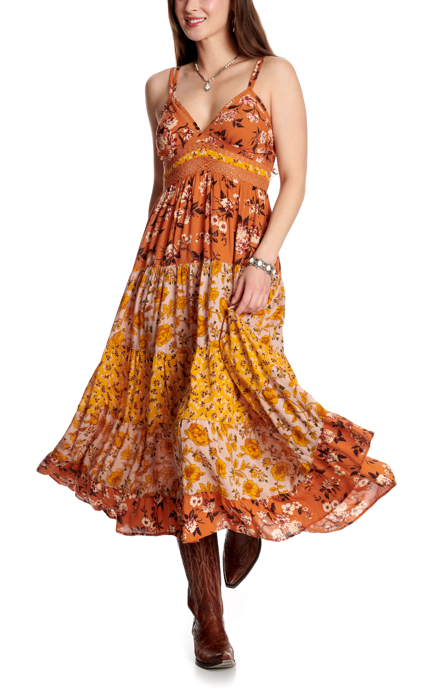 Angie Women's Mustard Floral Print Dress - Image 3