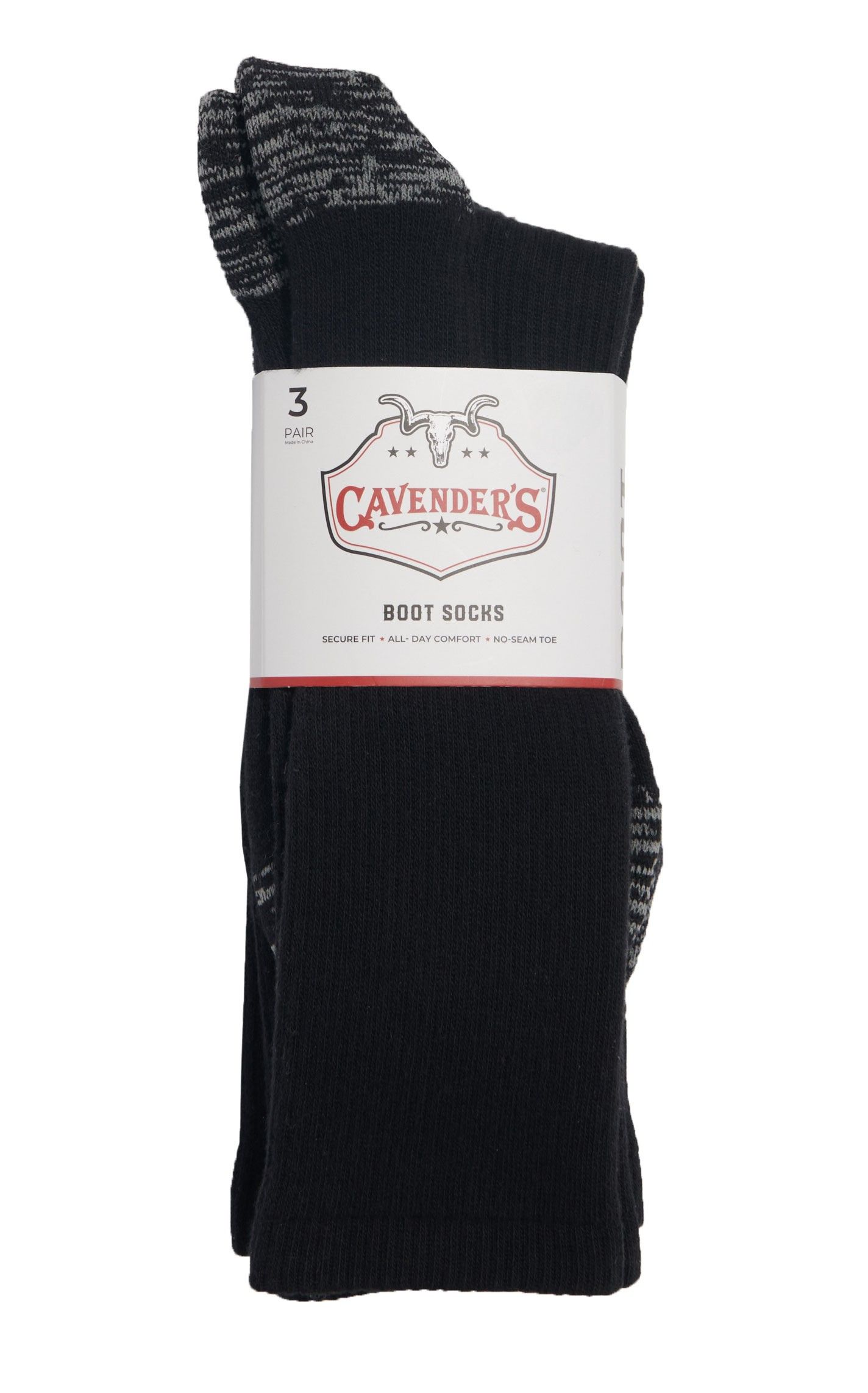 Cavender's Men's Black 3-Pack Medium Cotton Boot Socks - Image 1