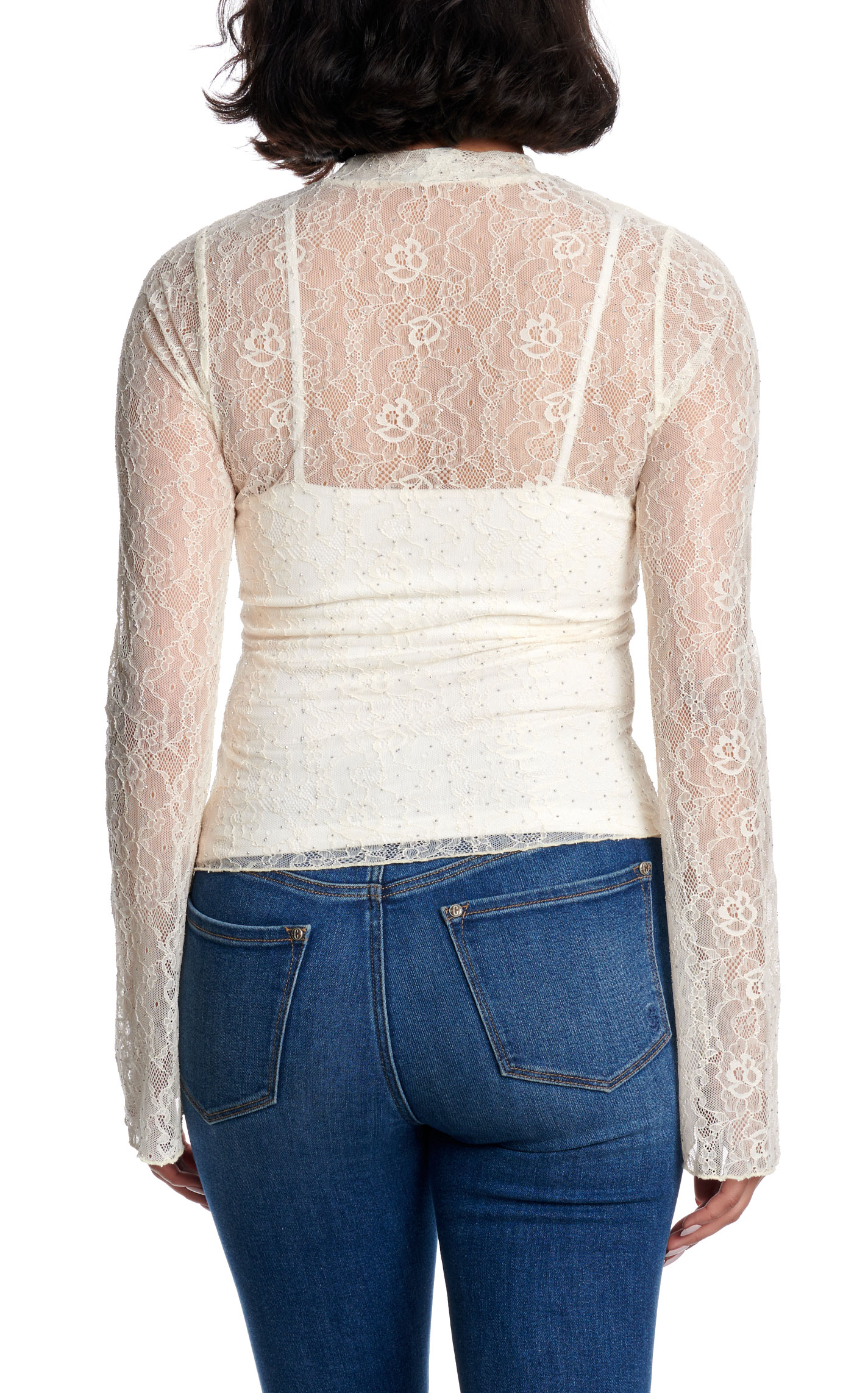 HYFVE Women's Beige Lace Bell Sleeve Top - Image 1