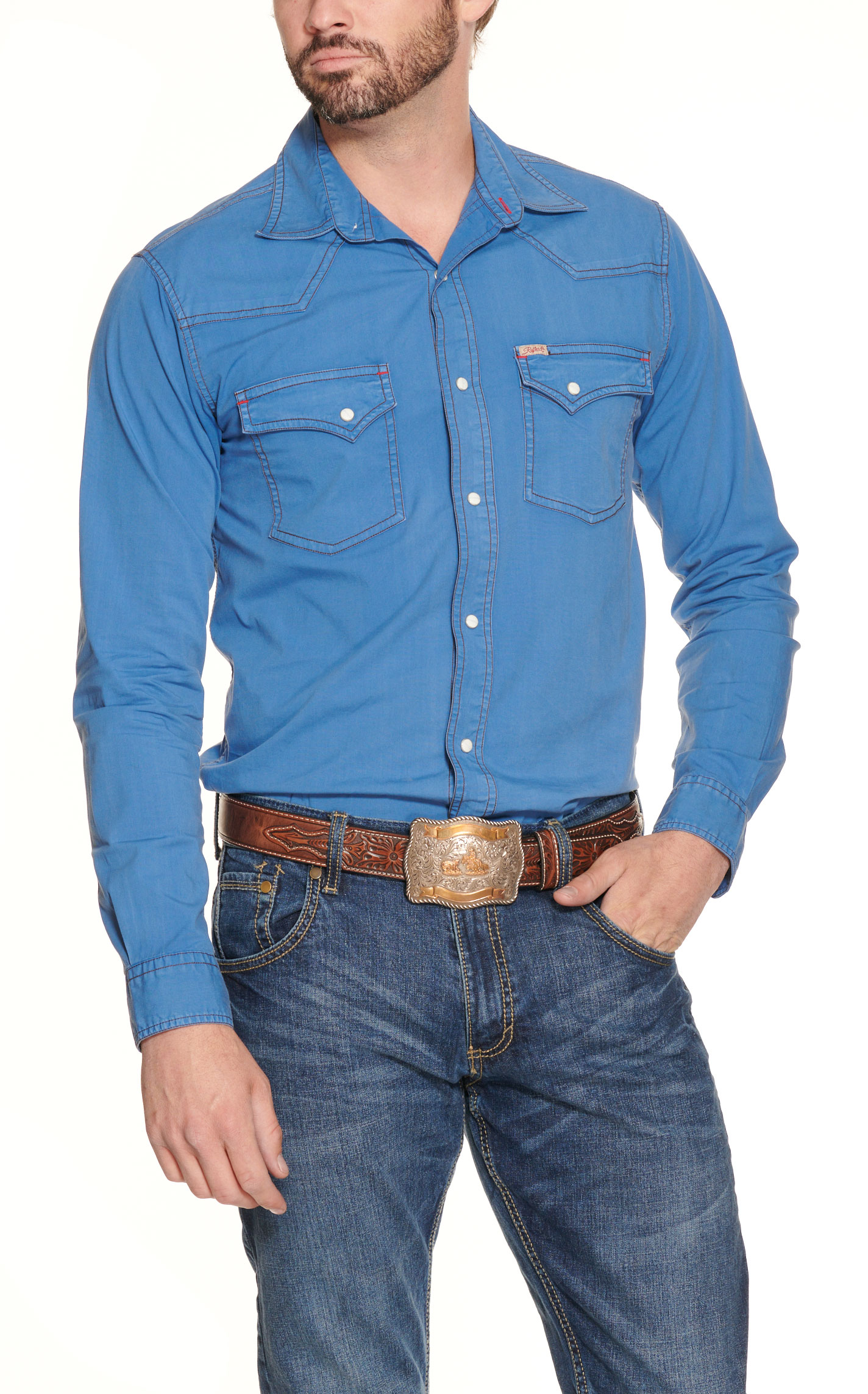Rafter C Men's ProFlex45 Blue Wash Stretch Western Shirt - Image 1