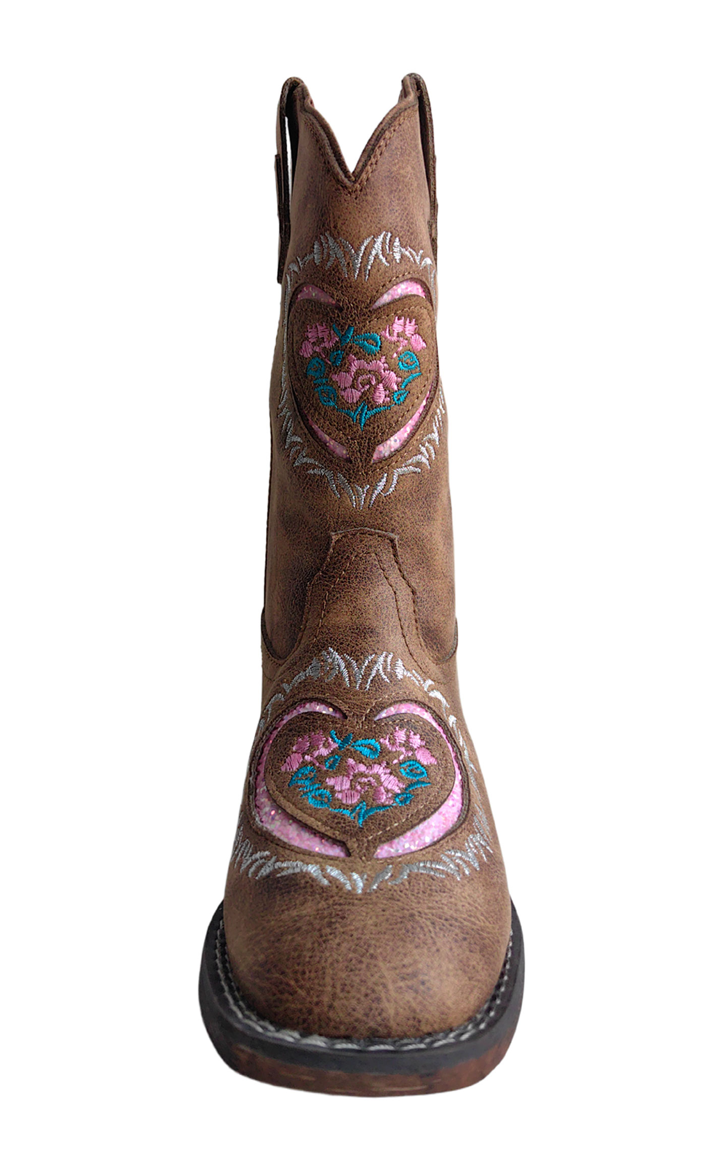Roper Kids’ Lydia Cowboy Boots – Vintage Tan Glitter Heart - Image 1