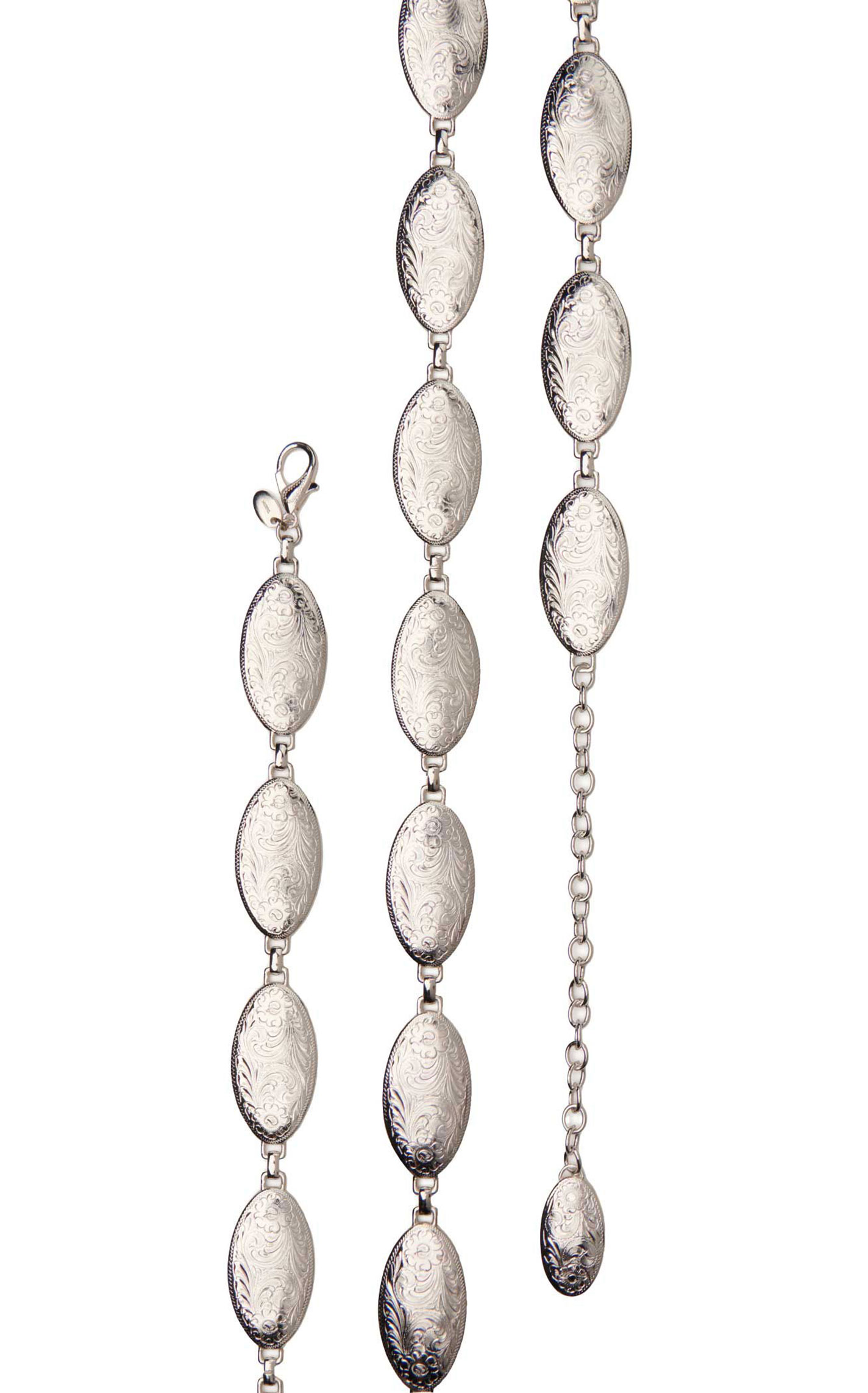 Tony Lama Women's Silver Engraved Large Oval Conchos Chain Belt - Image 1