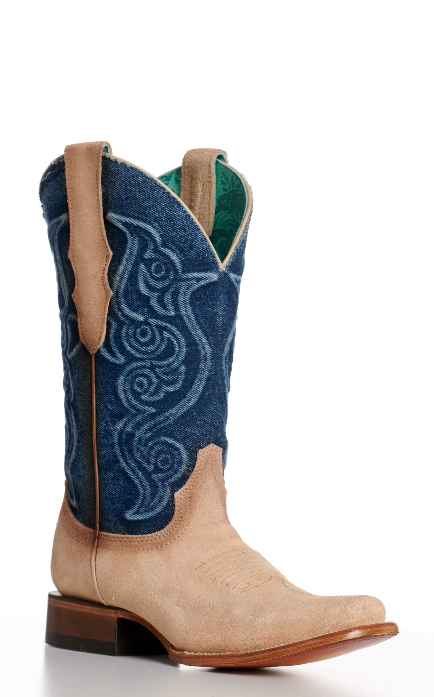 Corral Women's Sand Suede and Denim Wide Square Toe Cowboy Boots - Image 1