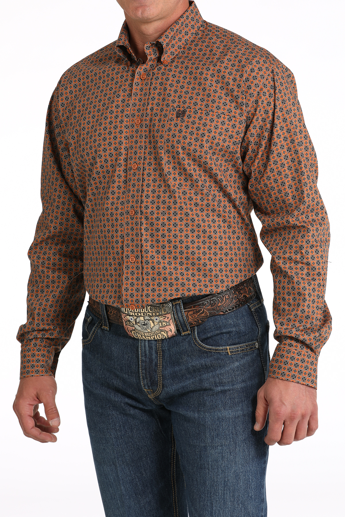 Cinch Men's Black & Dark Ochre Geo Print Western Shirt - Image 1