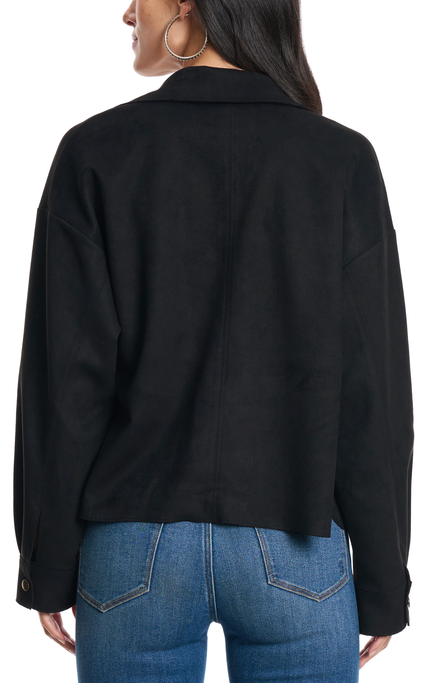 Moa Moa Women's Black Faux Suede Cropped Shacket - Image 1