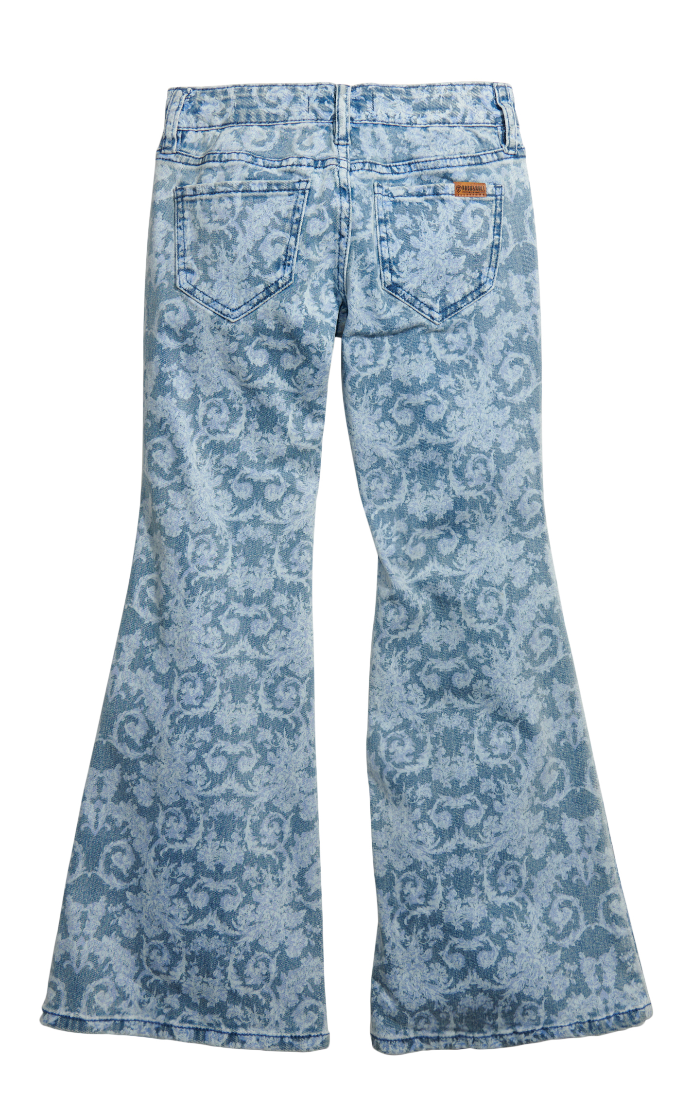 Rock & Roll Denim Girl's Shades of Blue Swirling Floral Flare Leg Jeans - Image 1