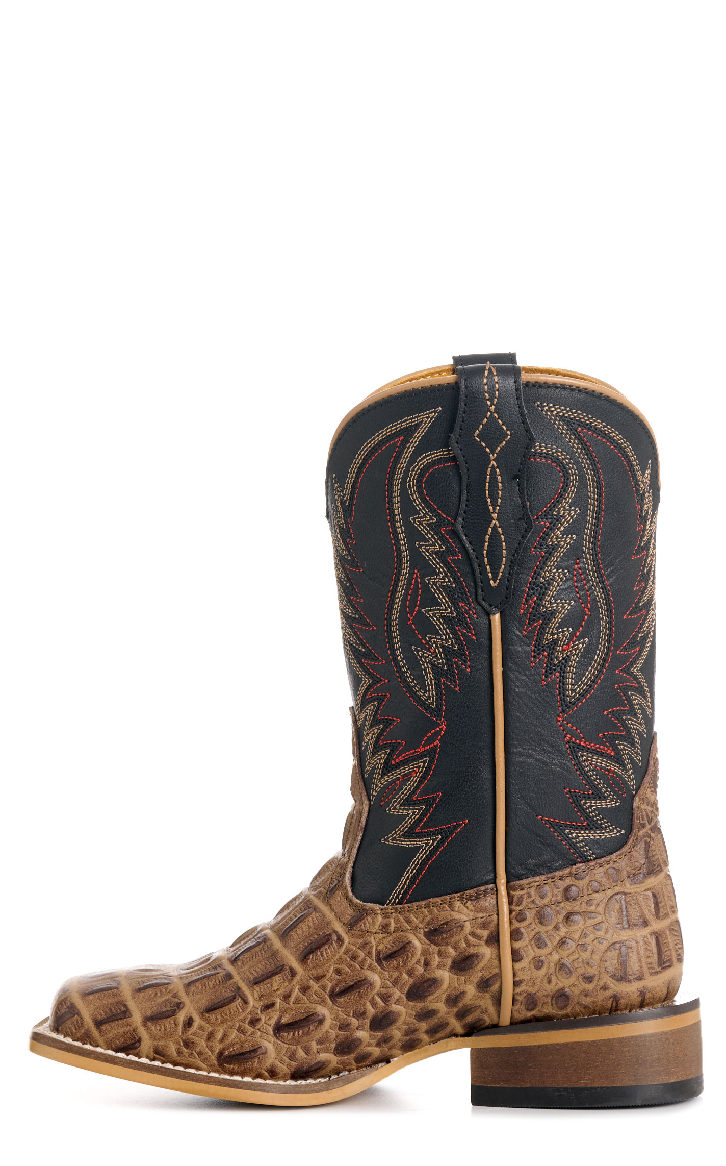 Cavender’s Kid’s Black and Sand Crocodile Print Wide Square Toe Cowboy Boots - Image 1