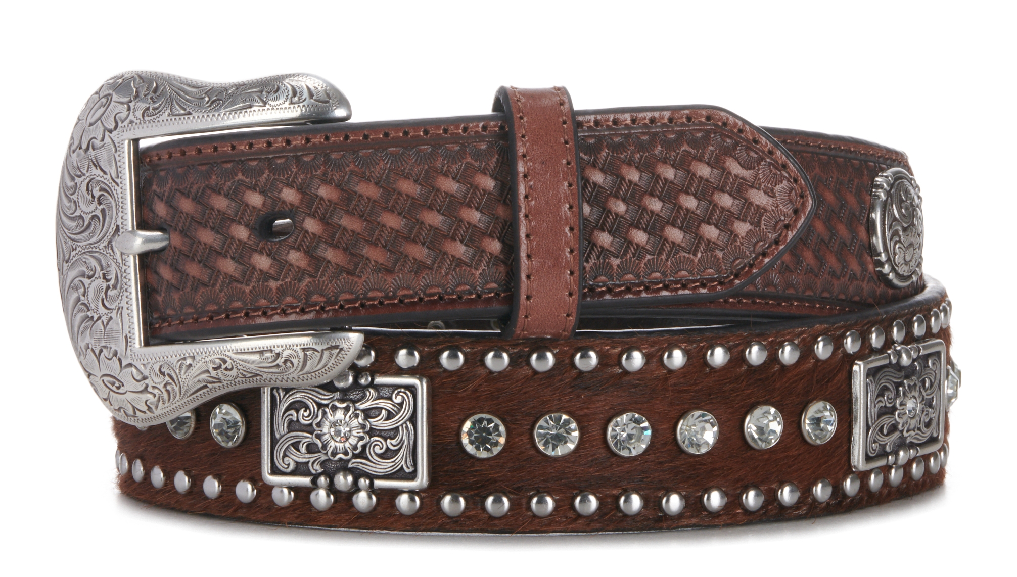 Nocona Men's Dark Brown Leather Rhinestone Accents Western Belt - Image 1