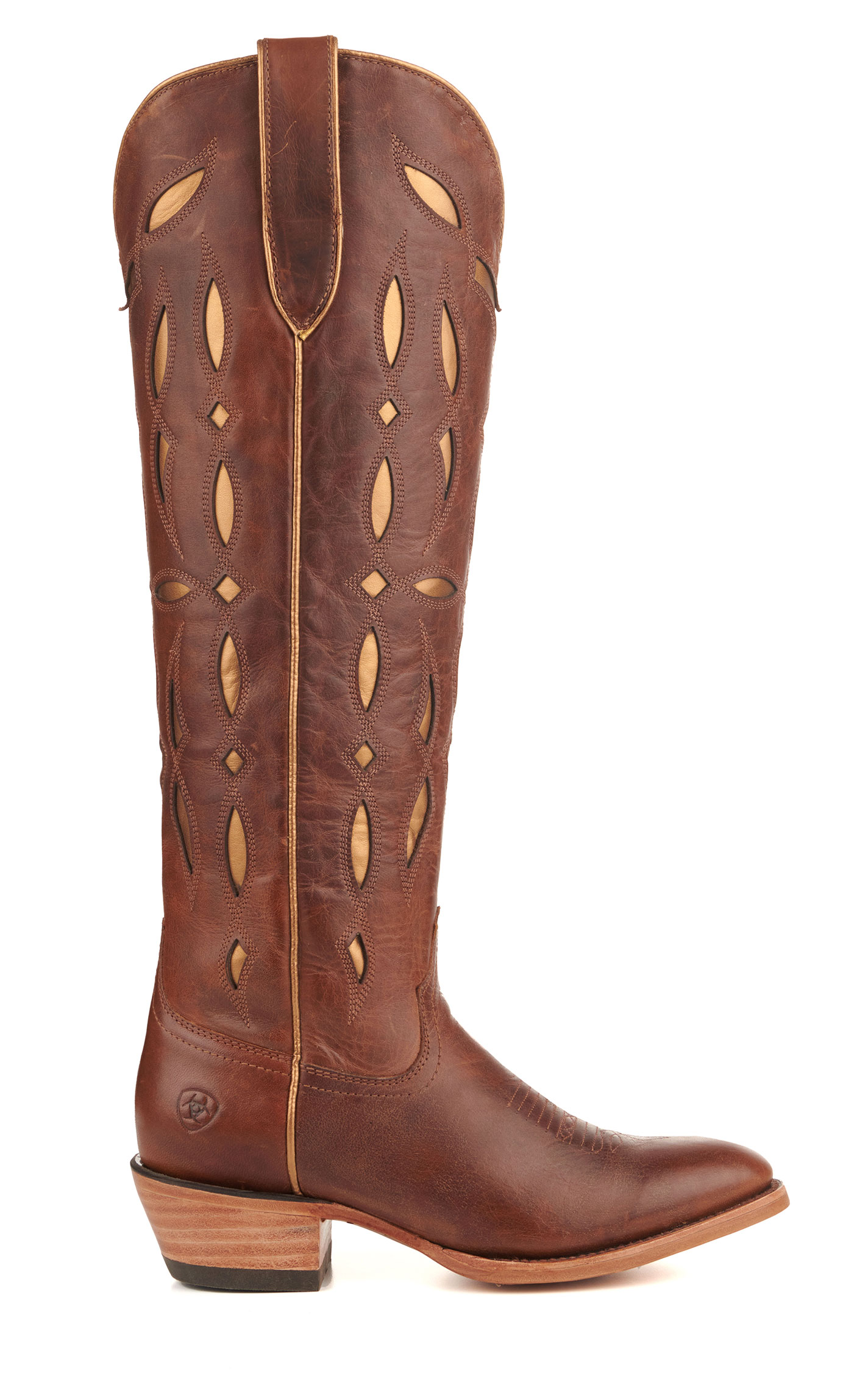 Ariat Women's Saylor Brown with Gold Inlay StretchFit R-Toe Cowboy Boots - Image 1