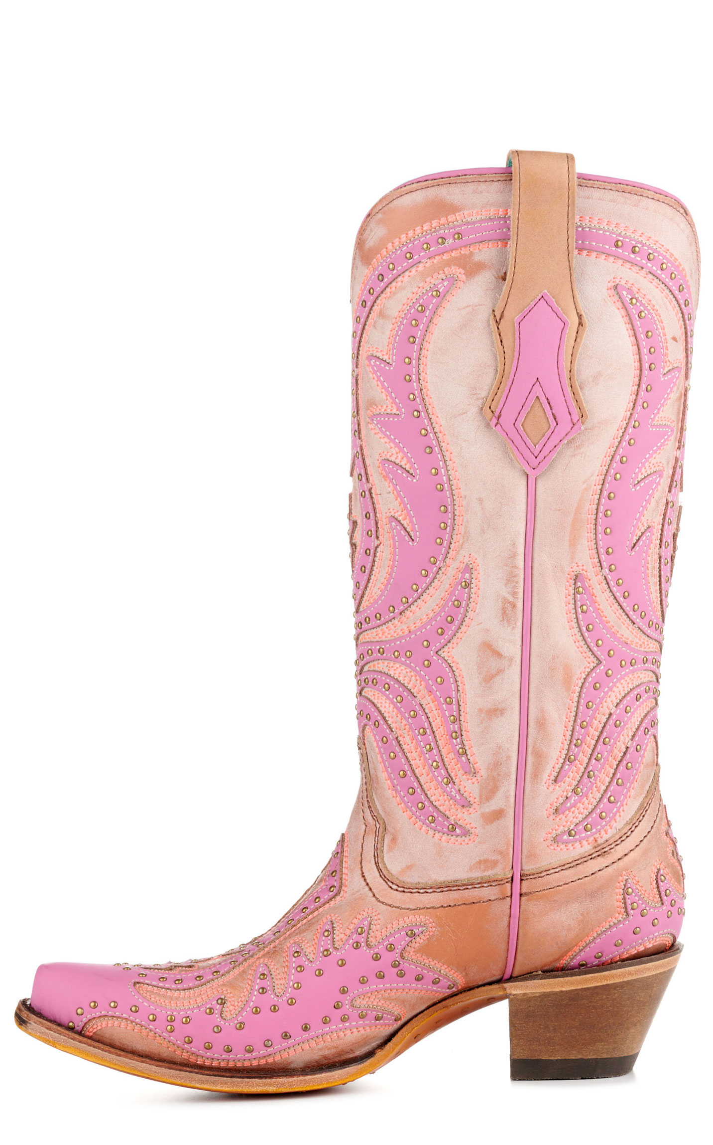 Corral Women's Light Pink with Hot Pink Overlay Black Light Snip Toe Cowboy Boots - Image 1