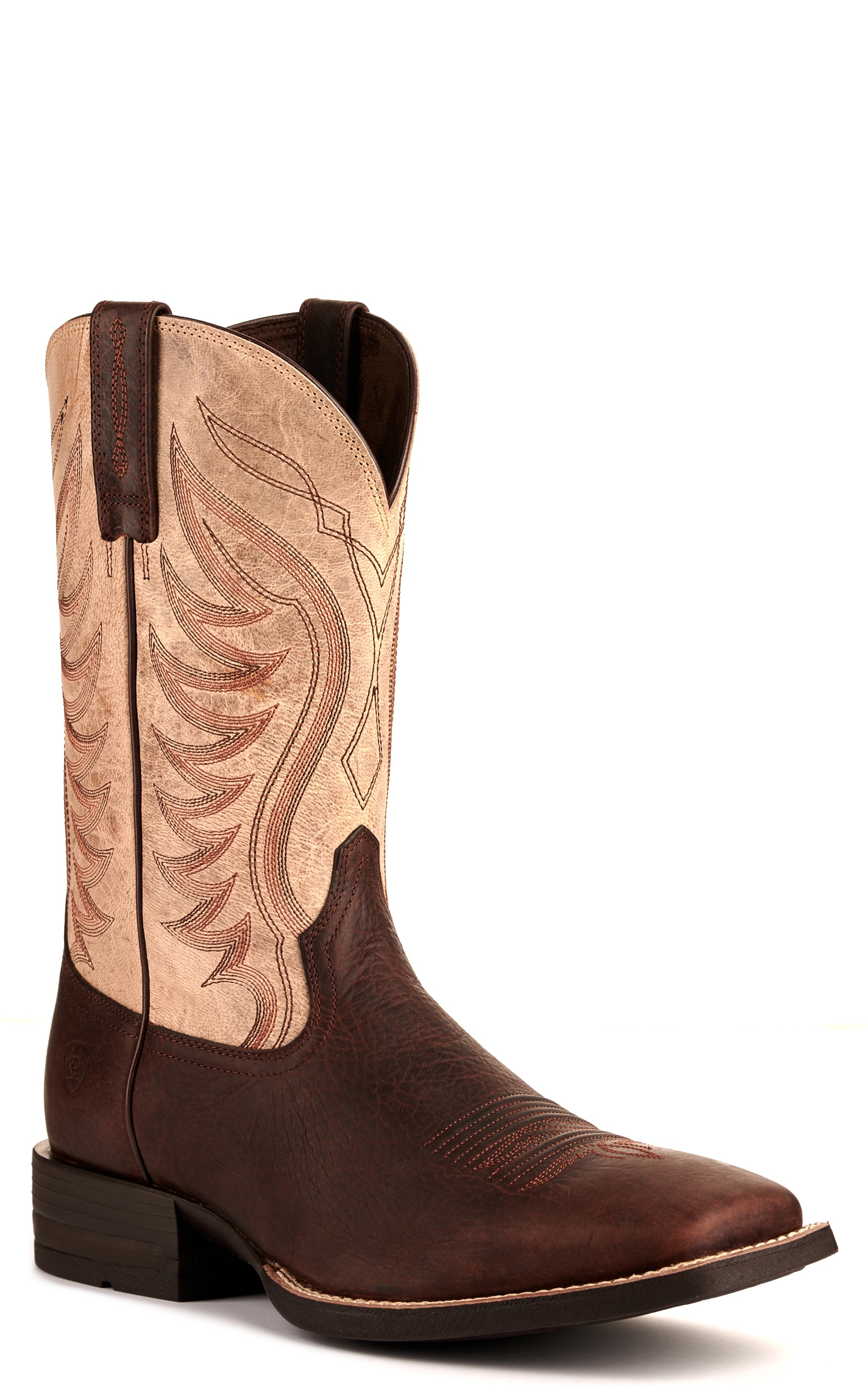 Ariat Men's Amos Shock Shield Barley Brown and Trucker Tan Wide Square Toe Cowboy Boots - Image 1