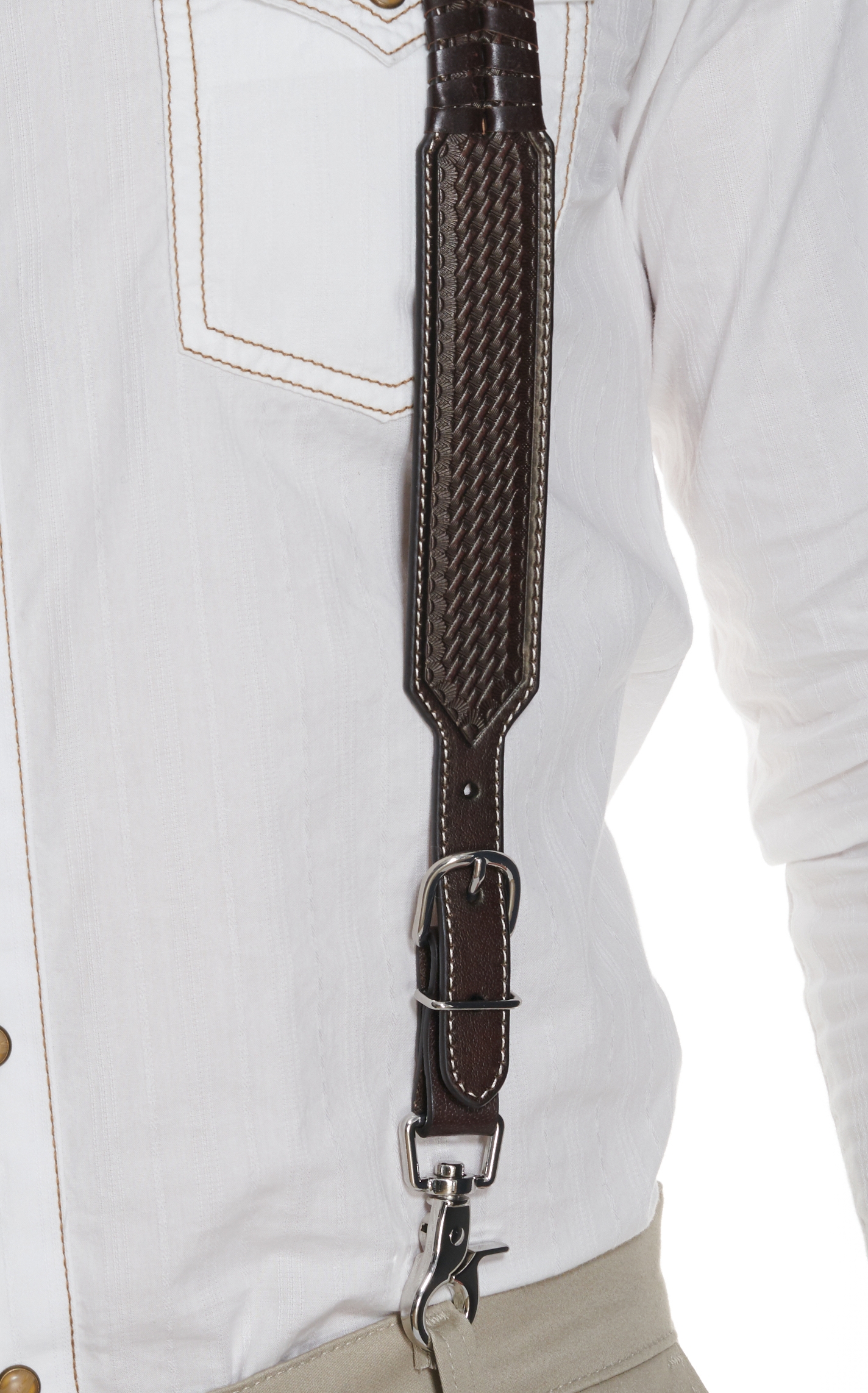 Nocona Brown Basket Weave with Texas Star Concho Suspenders - Image 1
