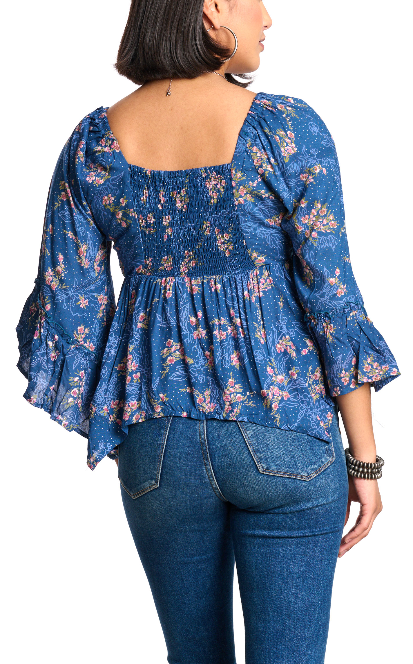 Angie Women's Rich Blue & Pink Floral Print Top - Image 1
