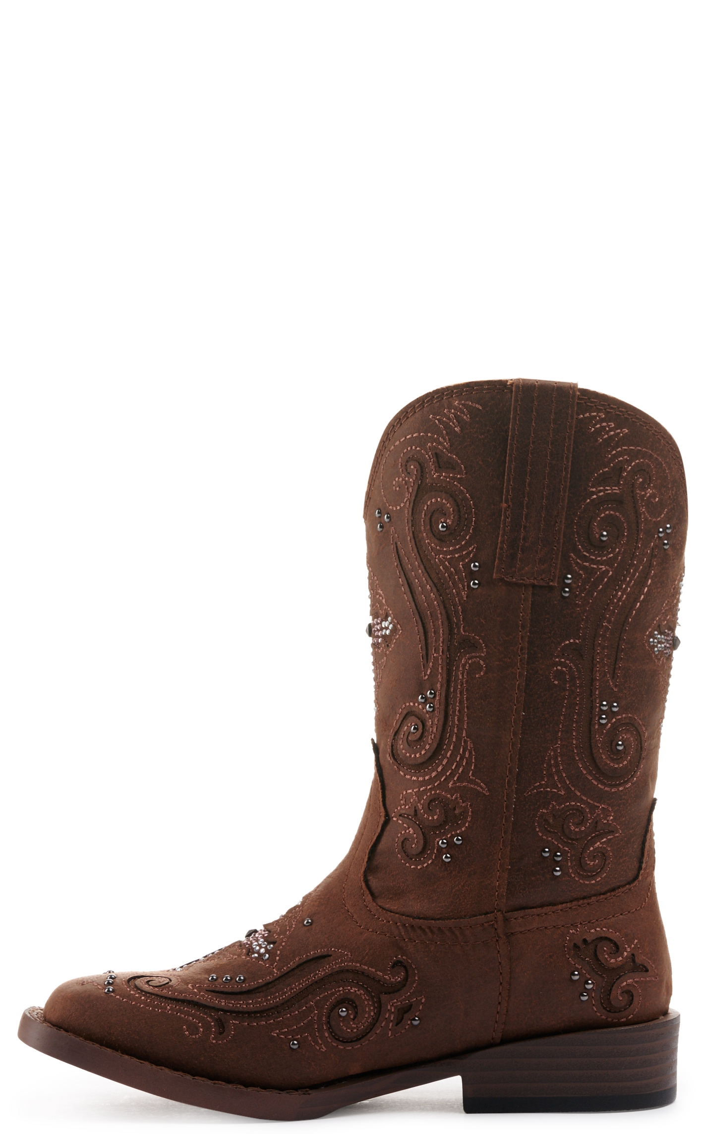 Roper Kids Brown with Crystal Cross & Studs Square Toe Cowboy Boots - Image 1