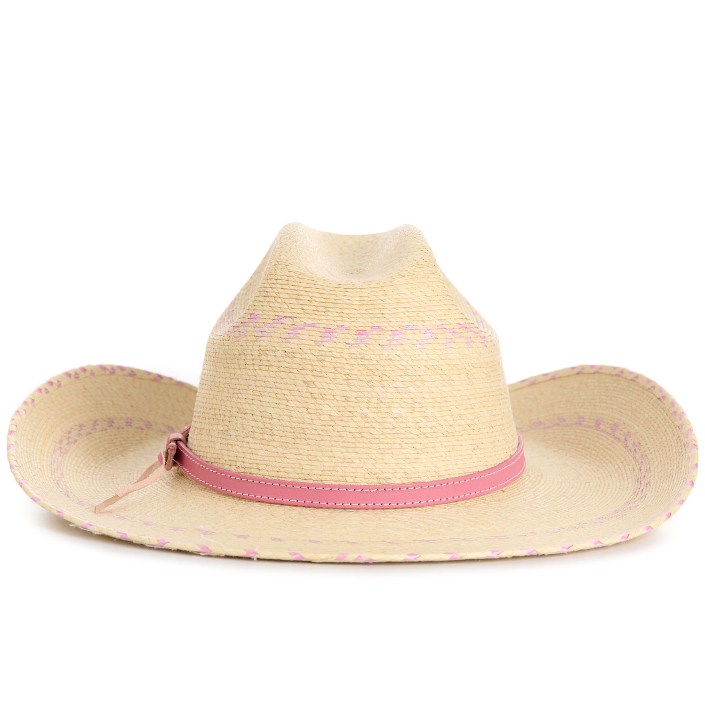 Cavender's Ranch Collection Kid's Natural & Pink Fine Palm Cowboy Hat - Image 1