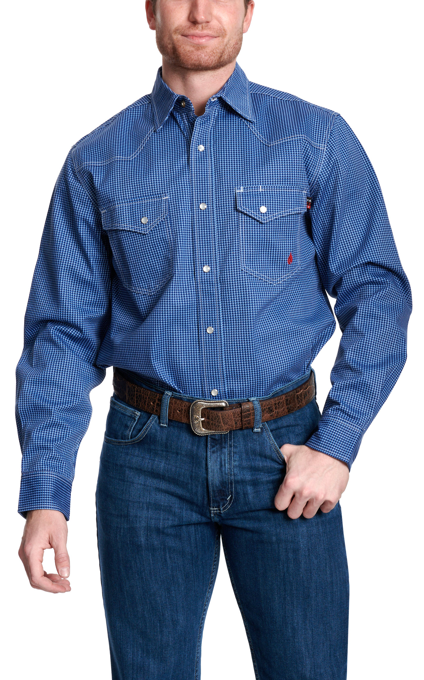 Forge Men's Blue & White Geo FR Work Shirt - Image 3
