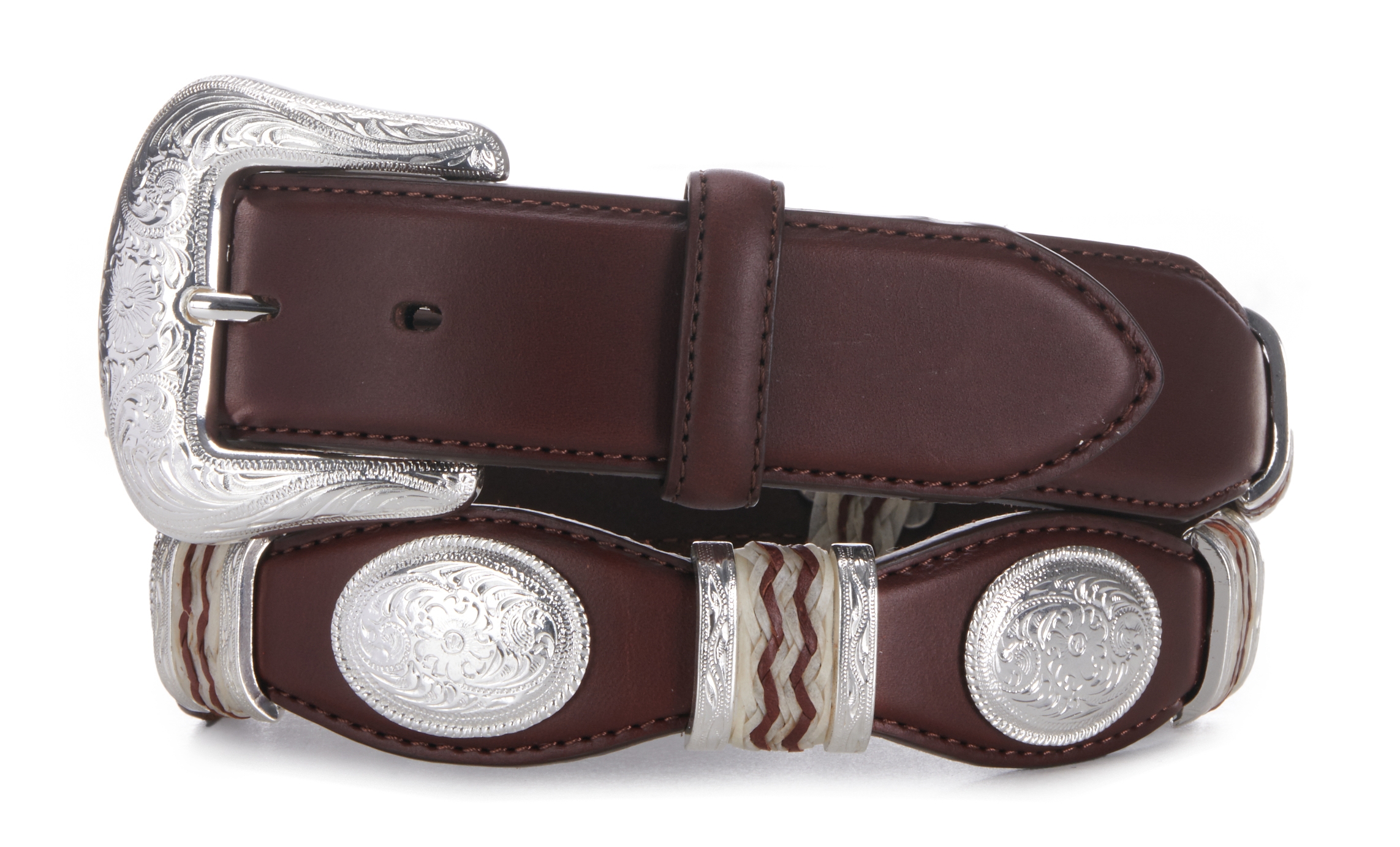 Tony Lama Men's Cutting Champ Brown Concho Scalloped Western Belt - Image 1