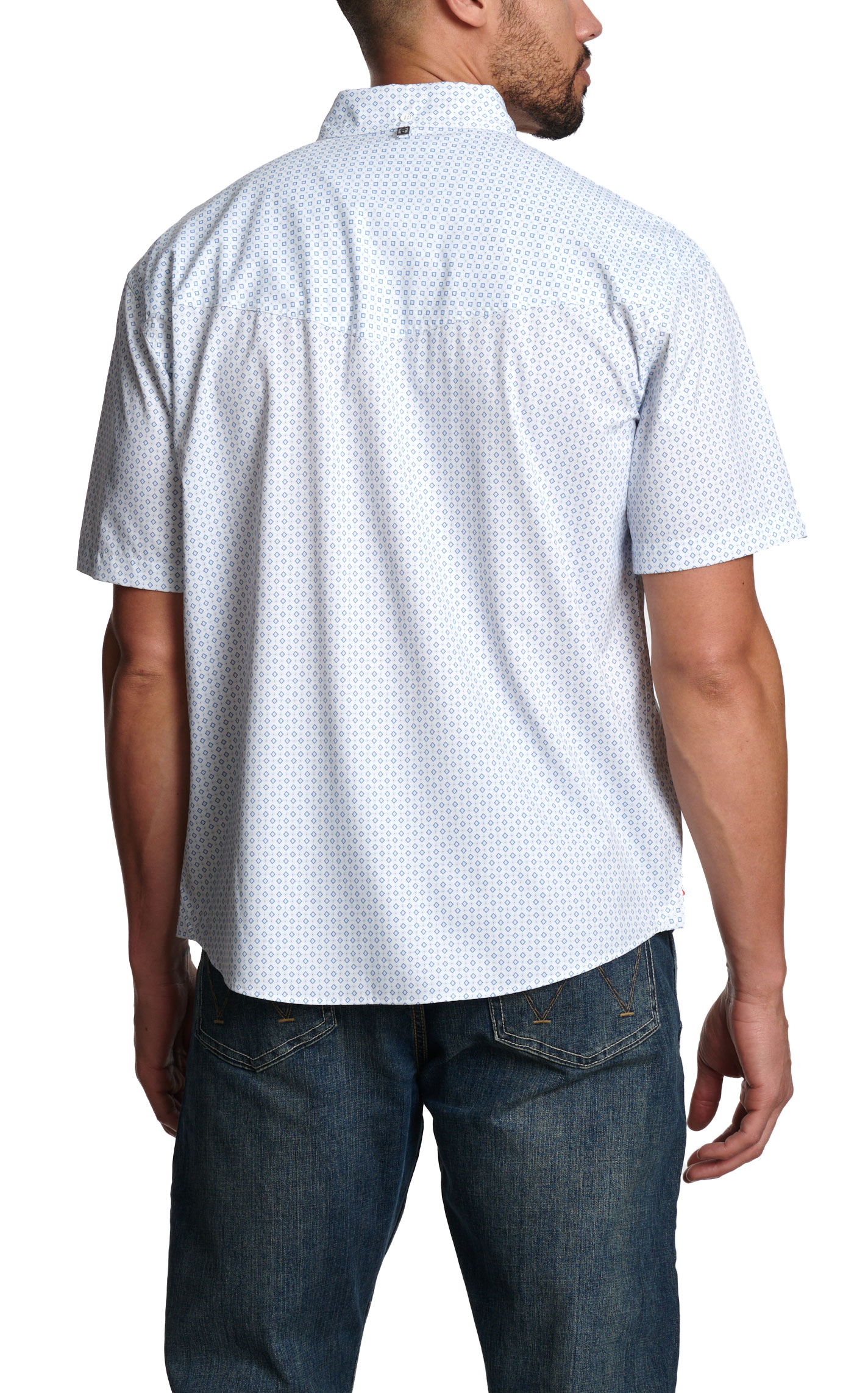 Rafter C Men's Cornflower Blue Geo Print Western Shirt - Image 1
