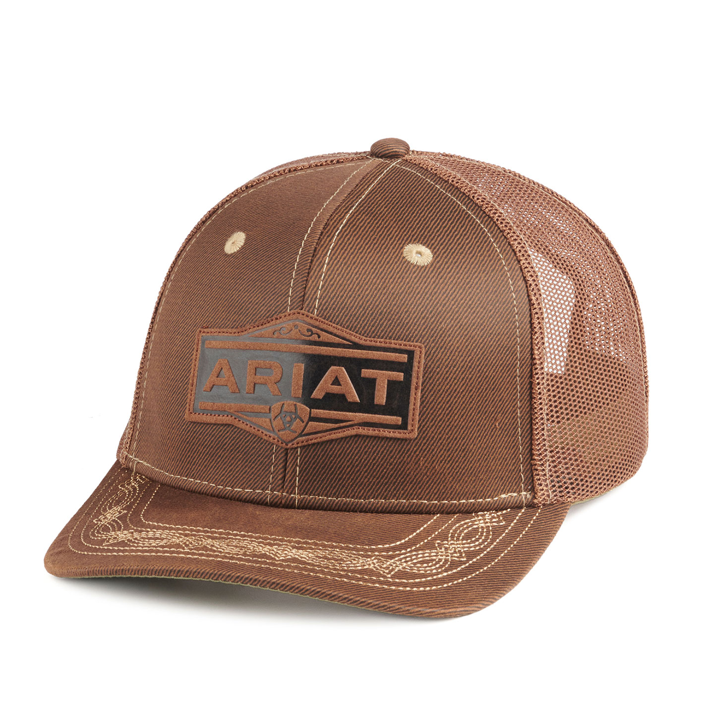 Ariat Men's Brown with Vintage Logo Patch Mesh Snapback Cap - Image 1