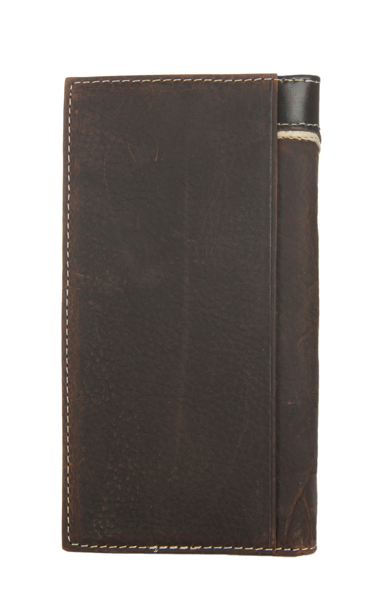 Ariat Distressed Brown with Overlay and Logo Shield Leather Checkbook / Rodeo Wallet - Image 1