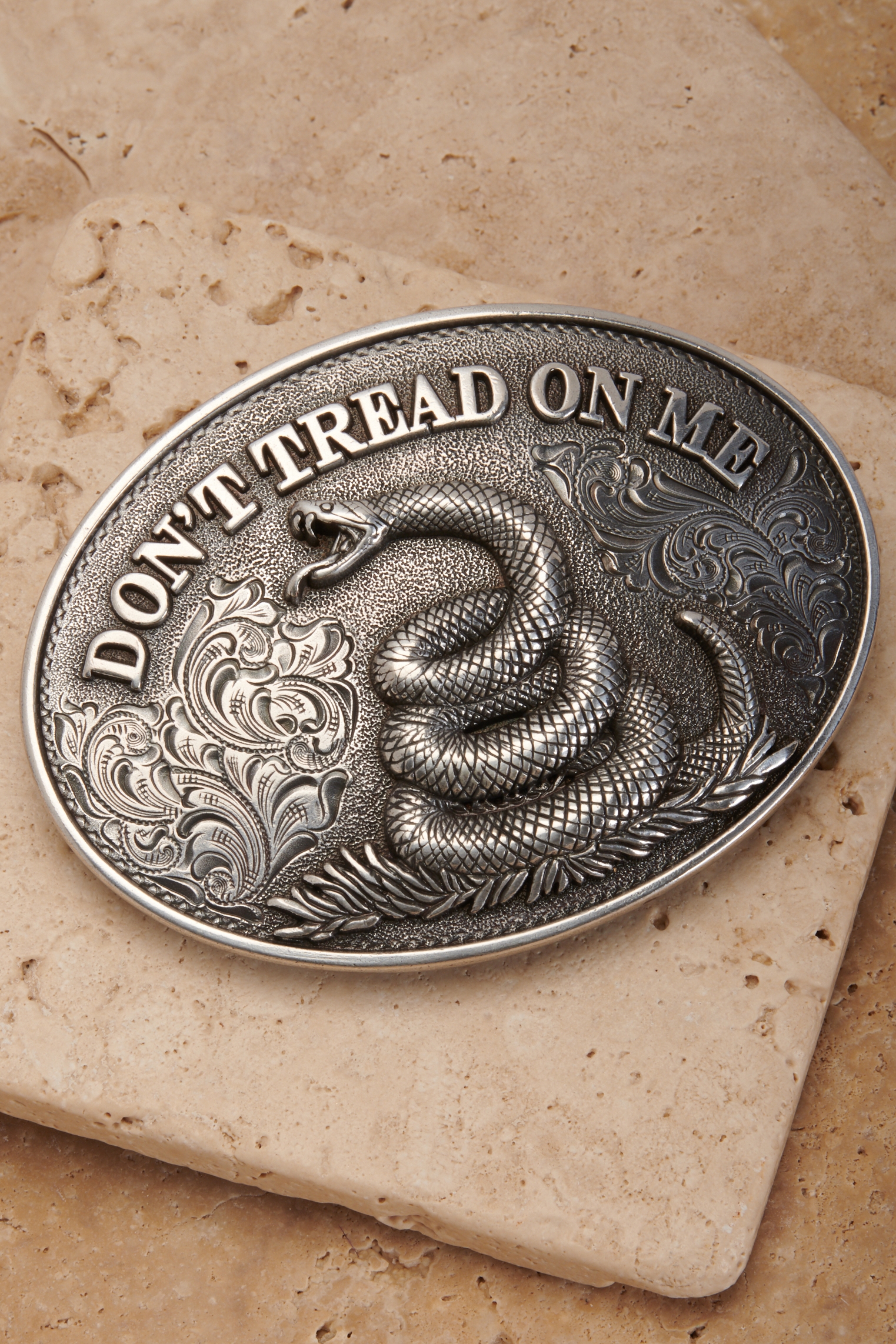 Nocona Silver Don't Tread on Me Oval Belt Buckle - Image 1