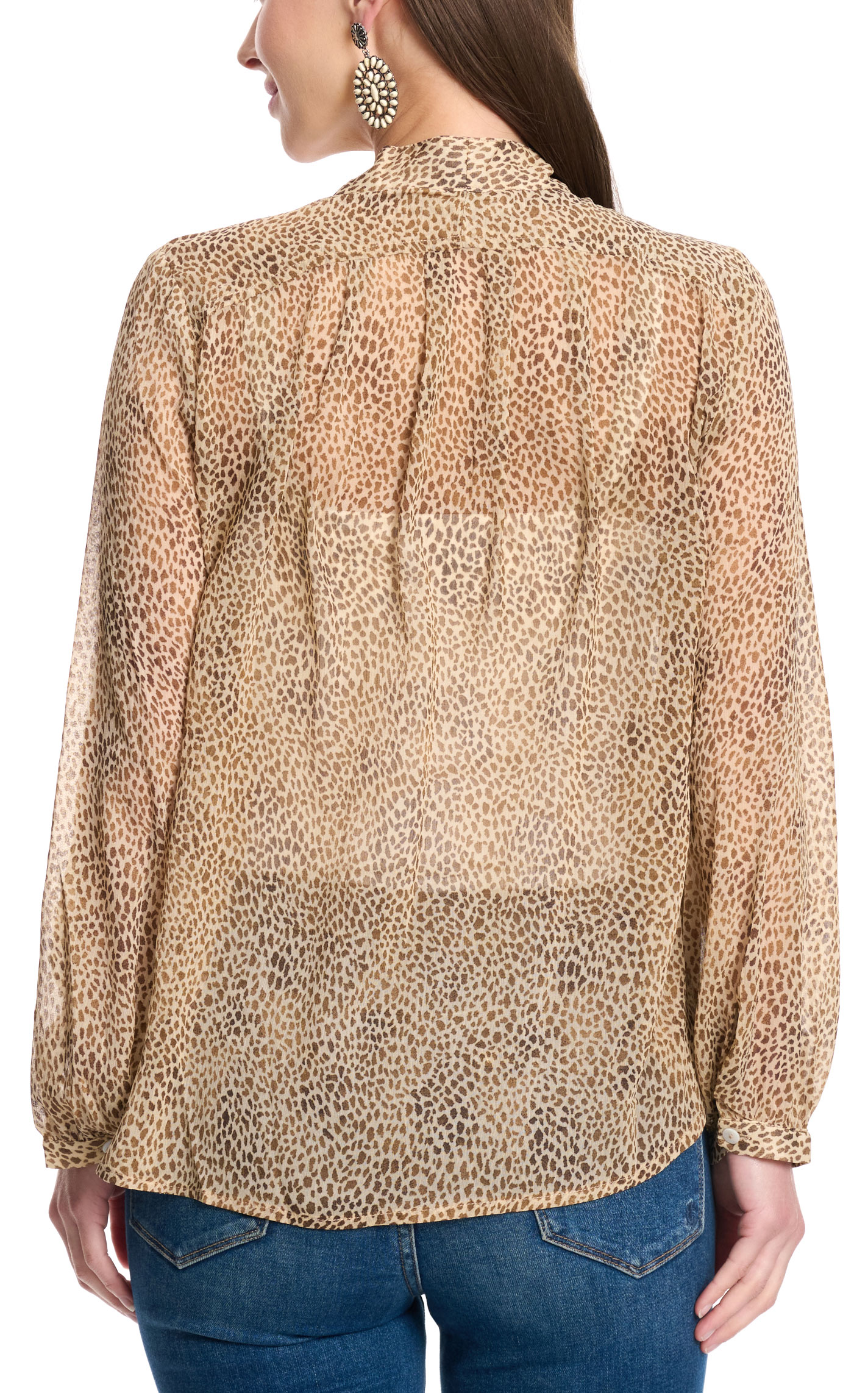 Blue B Women's Sheer Latte Leopard Lace-Up Top - Image 1