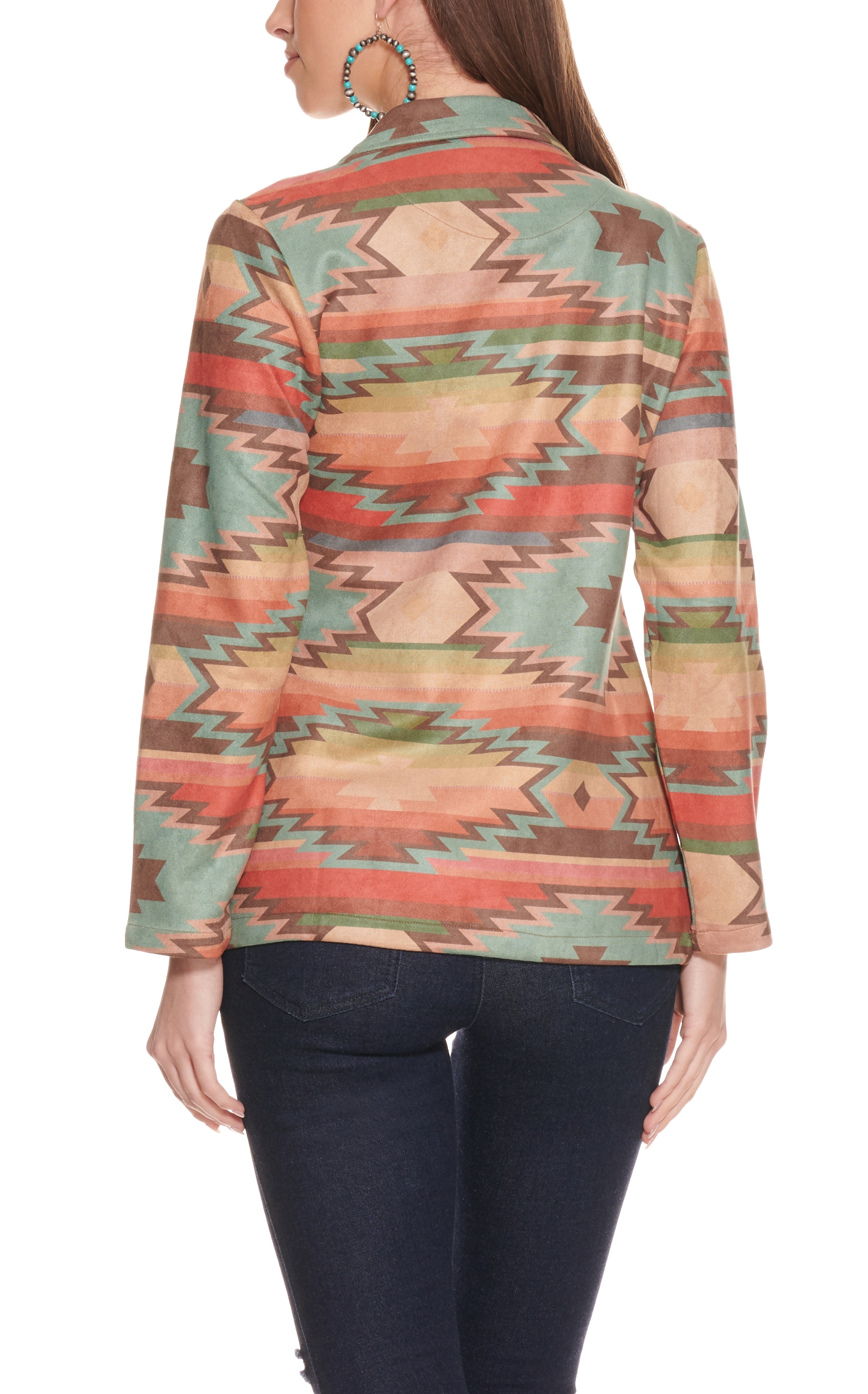 Fashion Express Women's Aztec Print Faux Suede Blazer - Image 1