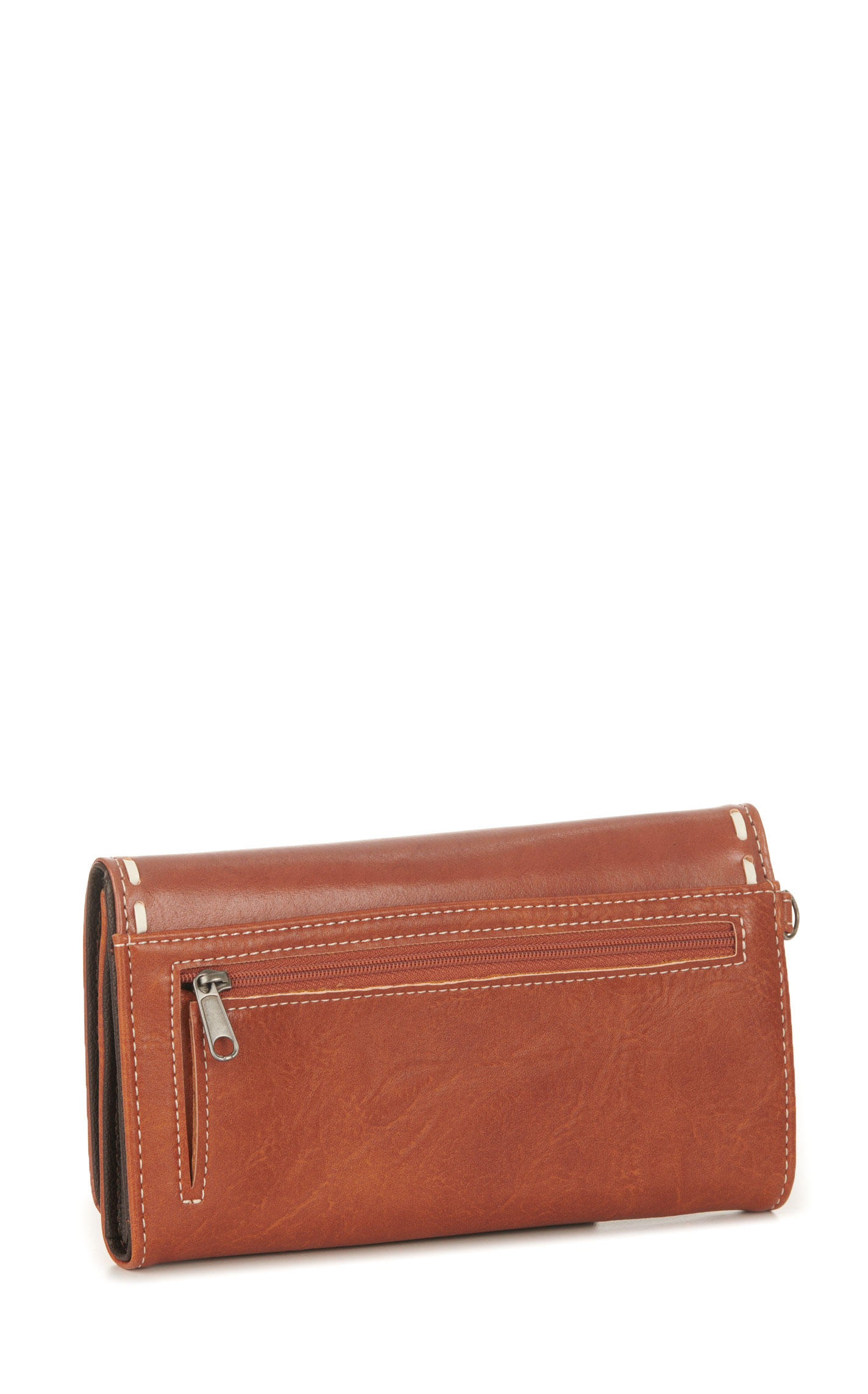 Nocona Cinnamon & Cream Underlay Floral Tooled Wristlet Wallet - Image 1